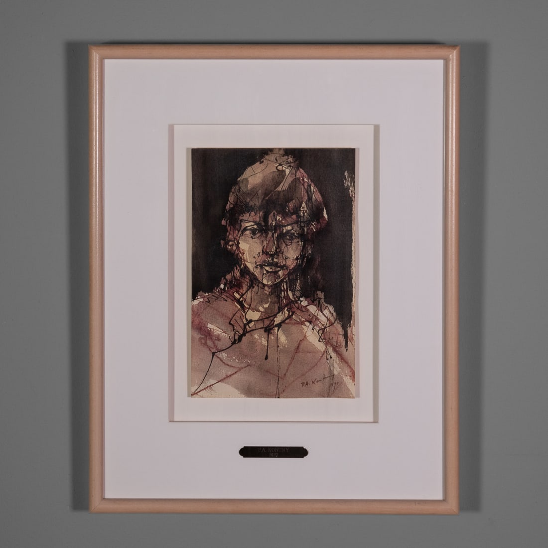 Two P. A. Kontay drawings: Two pen and ink portraits on paper, one signed “P.A. Kontay 1970," the other signed “Kontay,” framed. Size of drawing 10 ¾ x 7, 11 x 8; size of frame 20 x 16, 20 ½ x 17 ¼