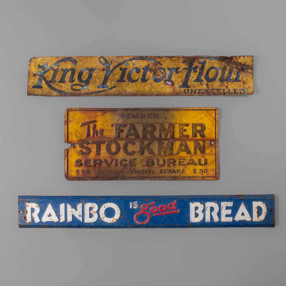 Three enamel signs (1 of 2)