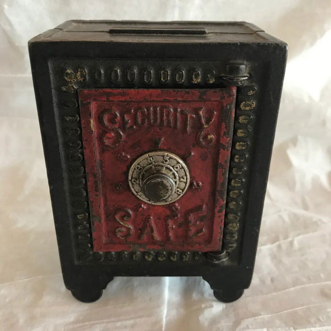 Cast Iron Security Safe Still Bank w/ Red Door (1 of 4)