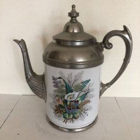 Floral Victorian Graniteware Enamelware & Pewter Teapot (1 of 5)