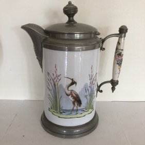 Victorian Graniteware & Pewter Coffee Pot 11.5” tall (1 of 5)