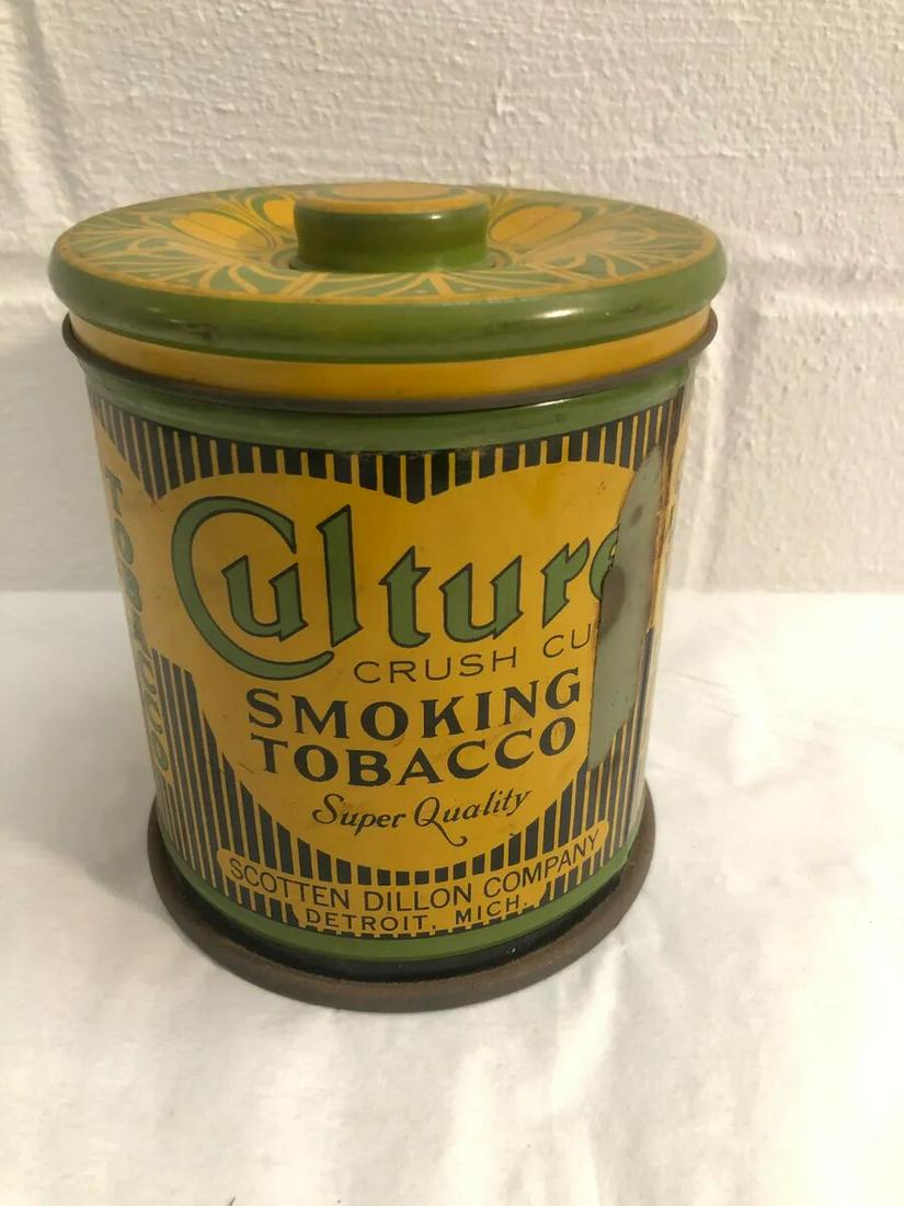 Culture Tobacco Crush Cut Scotten Dillon Co. Detroit MI: 5" diameter 6" tall