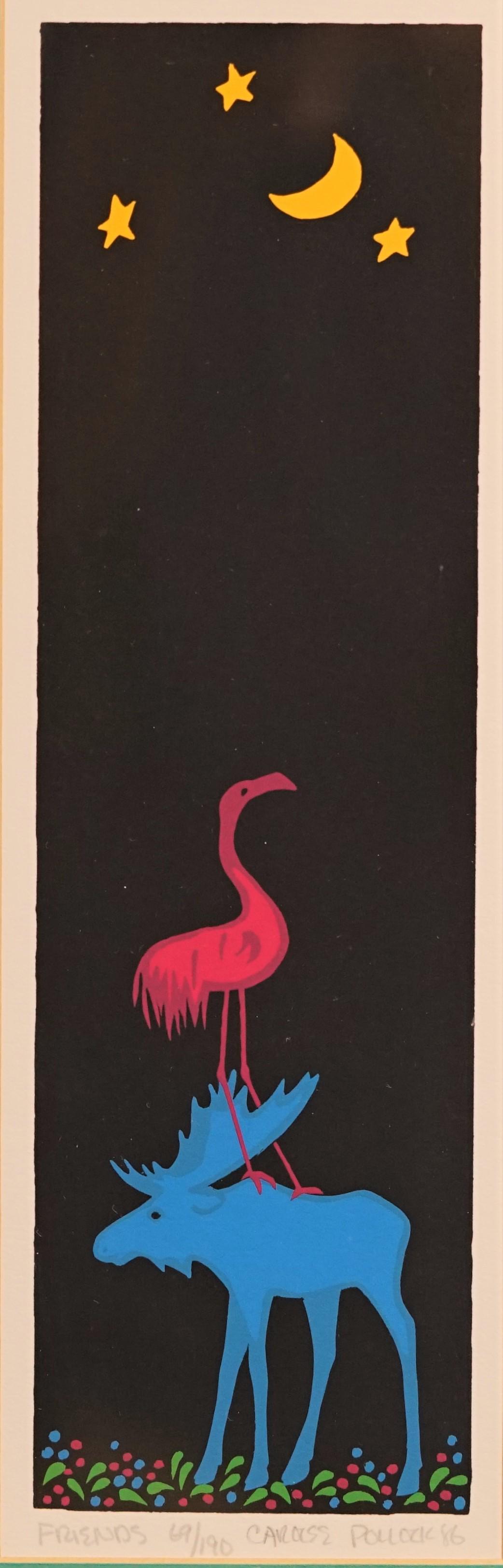 Carolee Pollock signed and numbered print: Carolee Pollock signed and numbered print, "Friends" 69/190, double matted and framed size 14.5" x 6 7/8" (P 58)