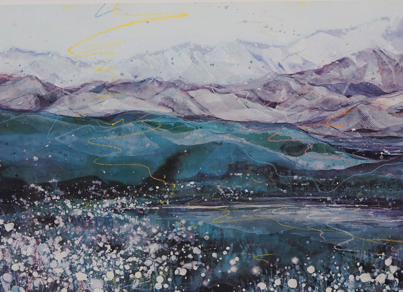 Susan Pennewell Ellis signed and numbered print: Susan Pennewell Ellis signed and numbered print, "Cotton Grass" 194/350, double matted and framed size 27" x 33" (P 58)