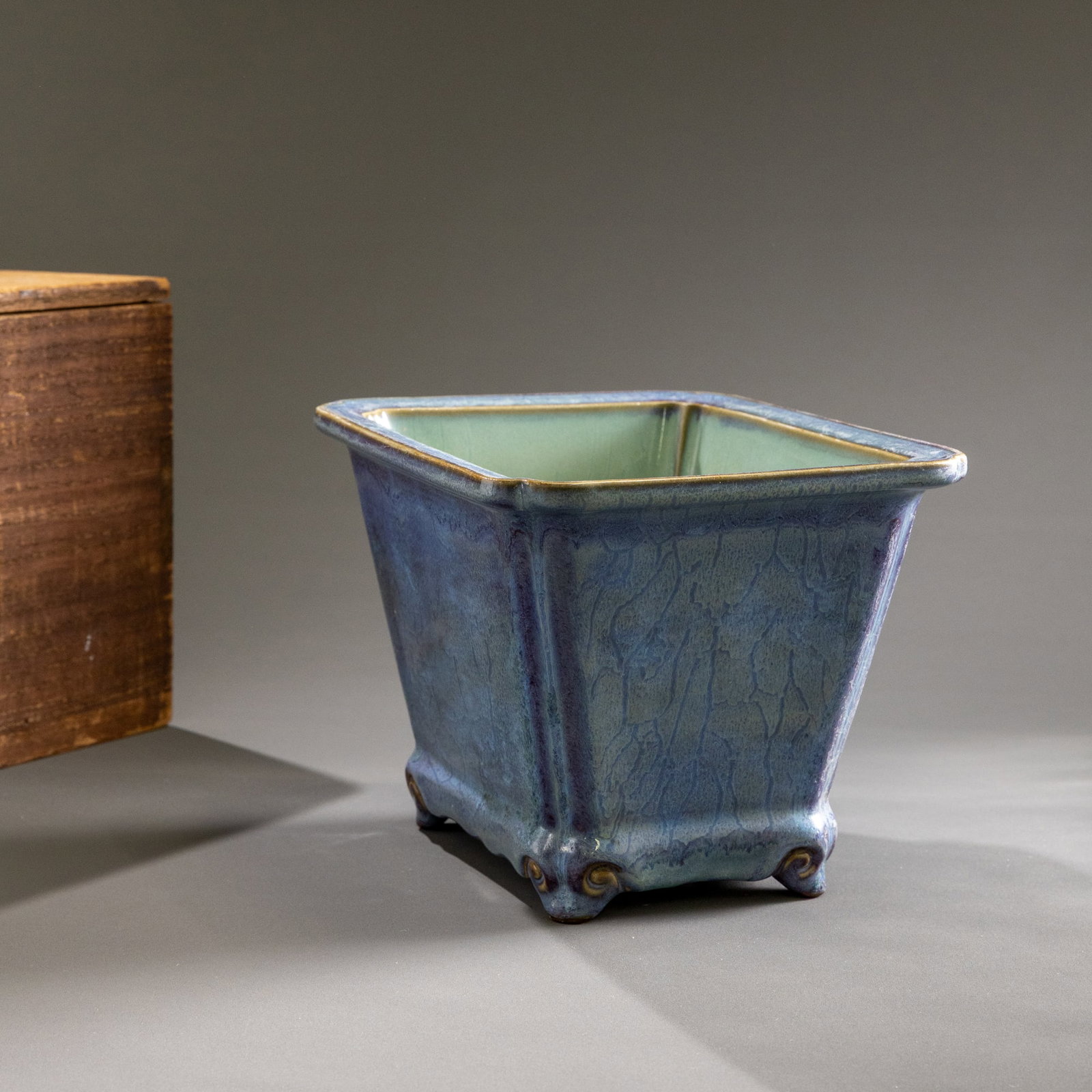 Song Dynasty Jun-glazed Flowerpot with Rounded Corners: H: 21cm W: 15cm