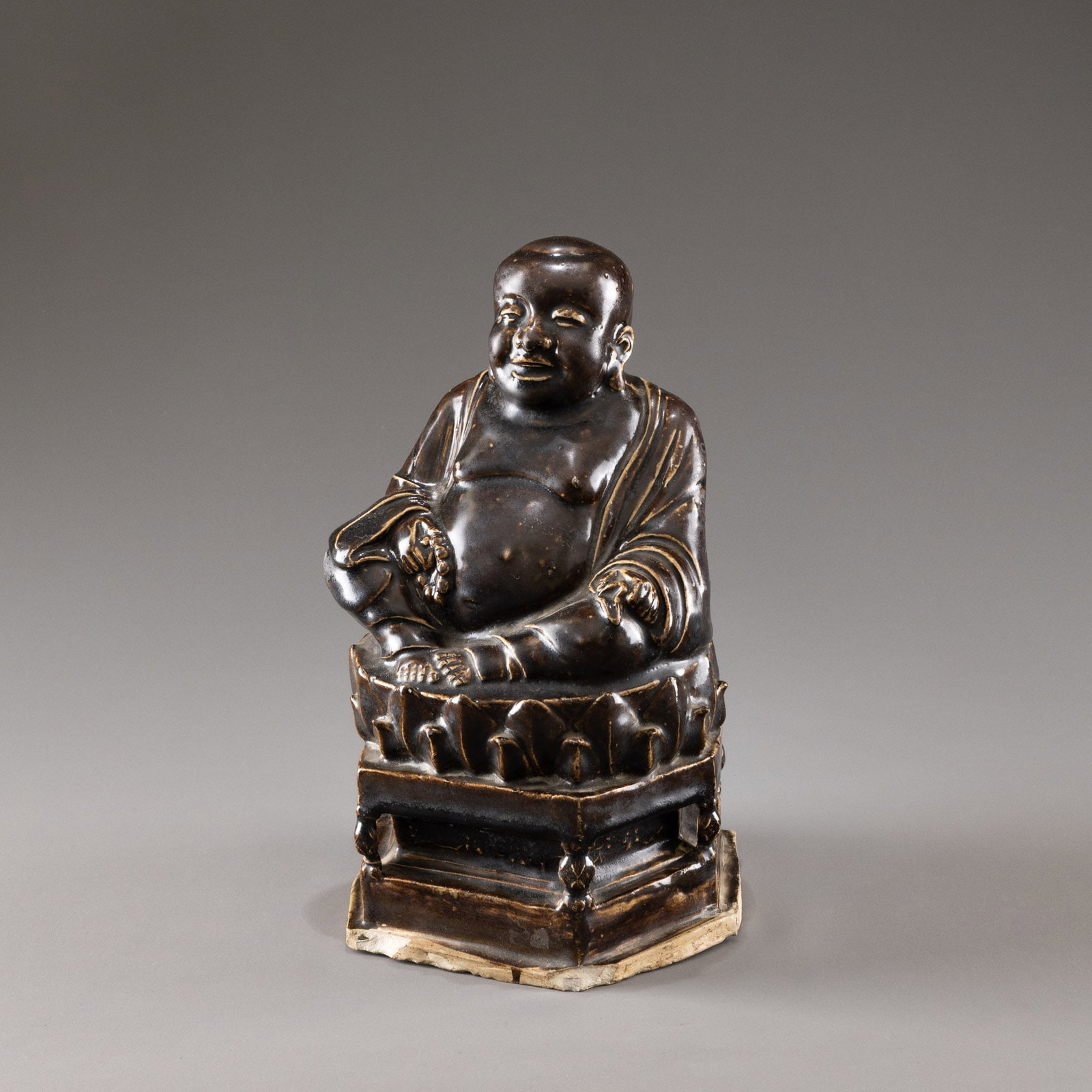 Song Dynasty Ding Ware Black Glazed Seated Laughing Buddha: H: 31cm W: 21cm
