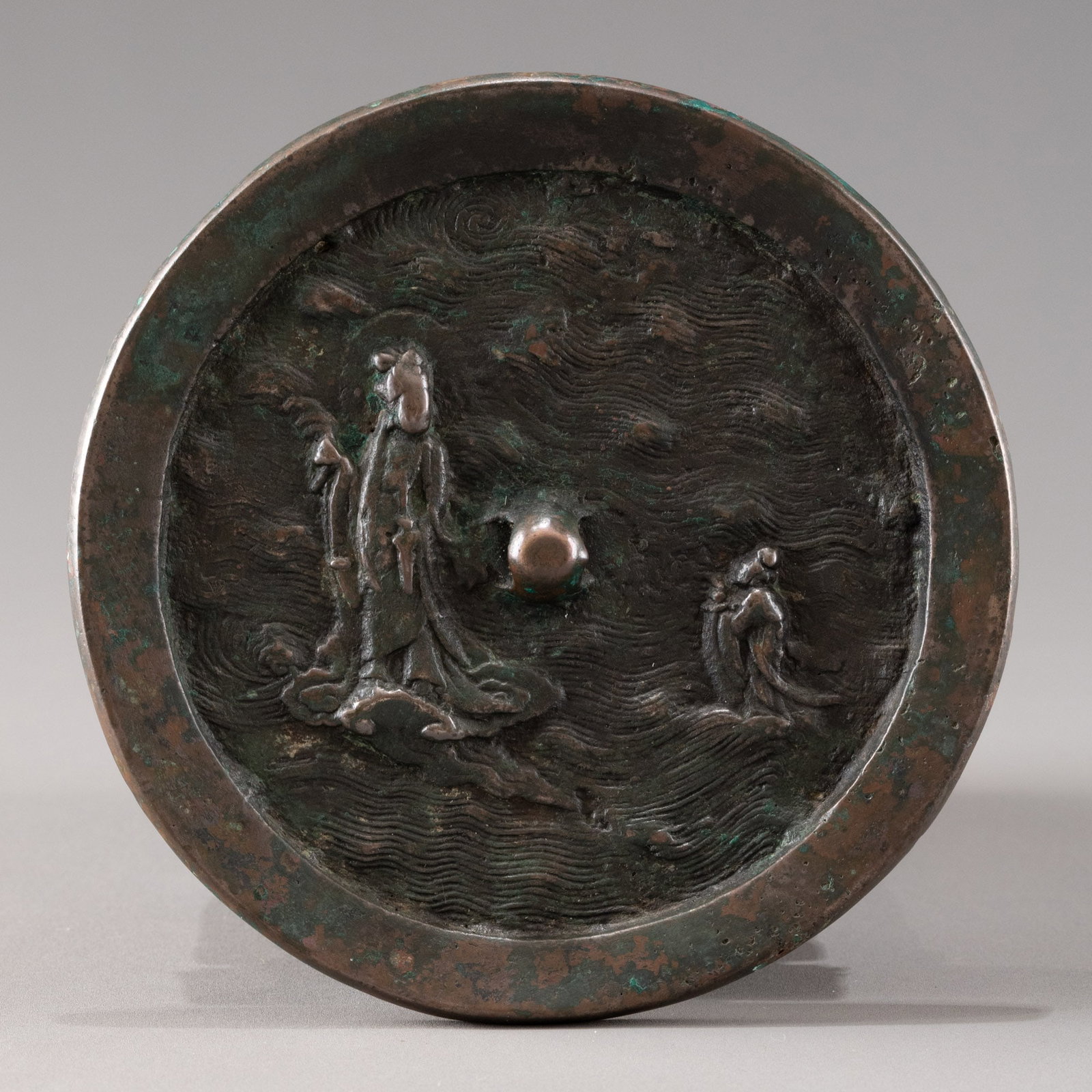Ancient Bronze Guanyin Crossing the Sea Mirror (Song Dynasty): D: 11.7cm