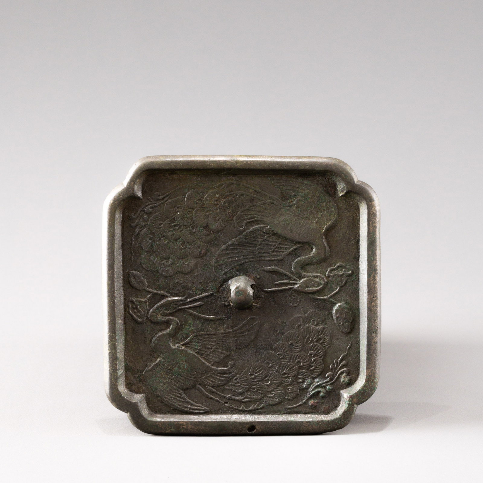 Song Dynasty Bronze Mirror with Double Crane Design: W: 12.7cm