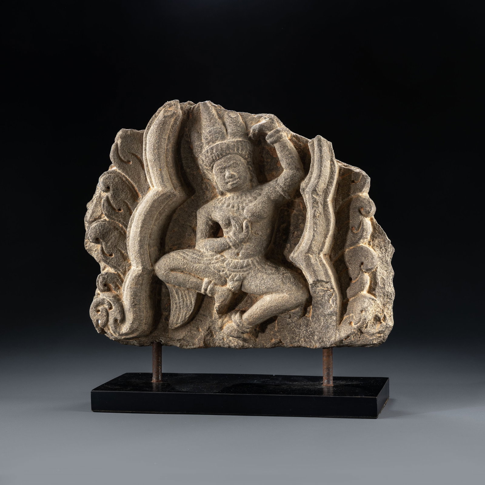 Angkor Dynasty Apsara Stone Statue: W:31cm H:25cm