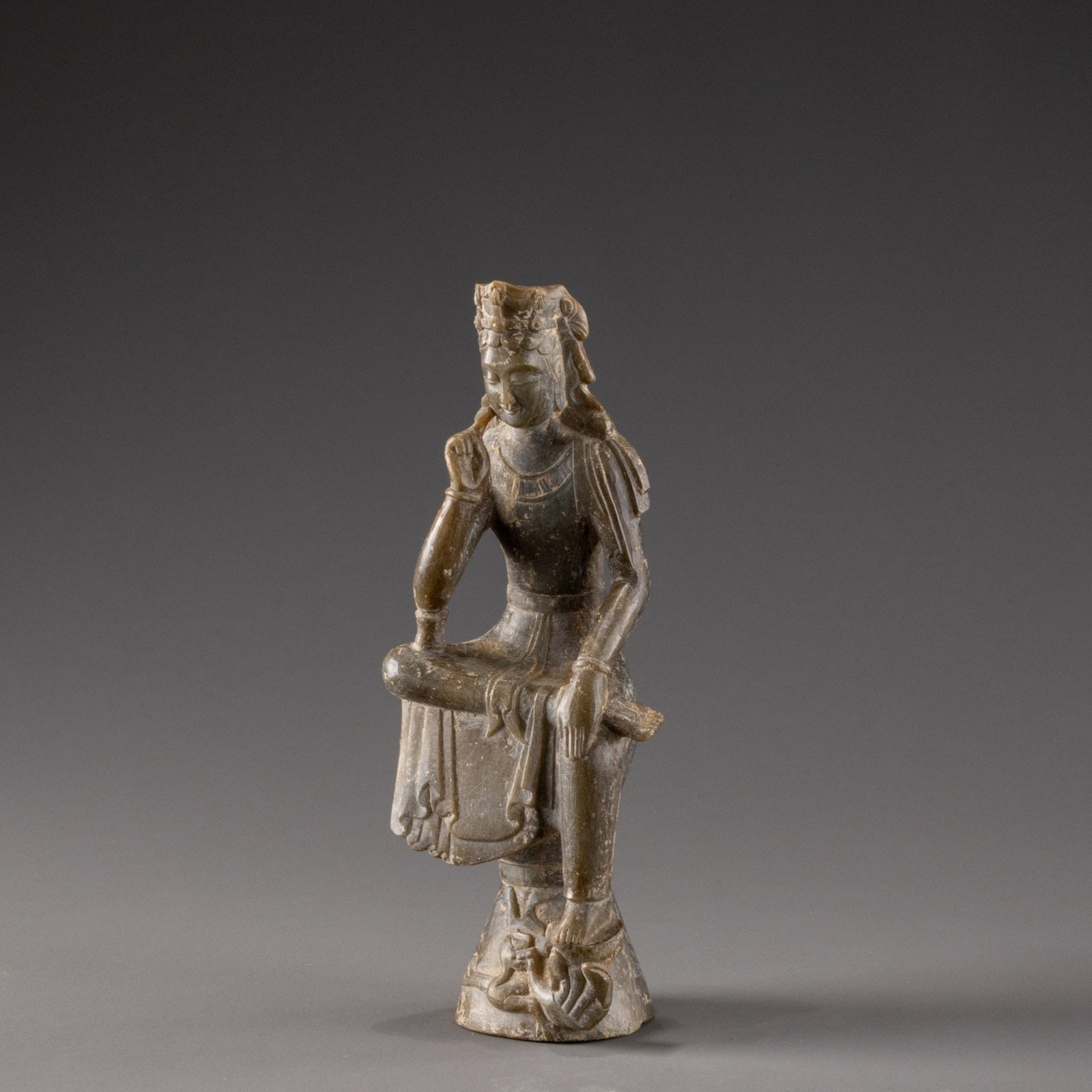 Northern Qi Dynasty Talc Carved Half-lotus Meditation Guanyin: H: 23cm W: 9cm