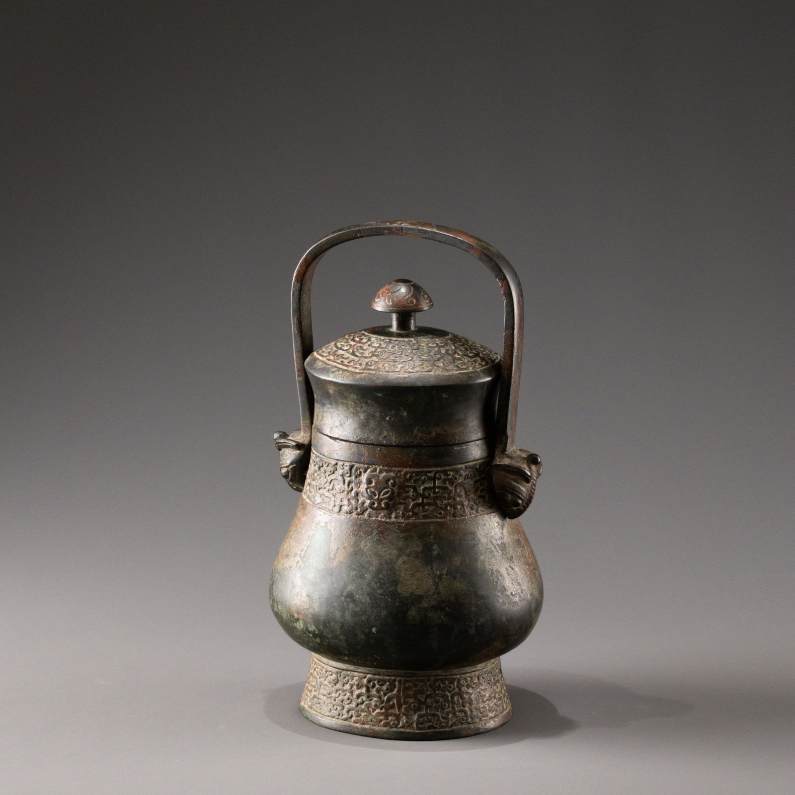 Song Dynasty Ancient Bronze Beast-Ear Handle Wine Vessel: H: 36cm W: 20cm