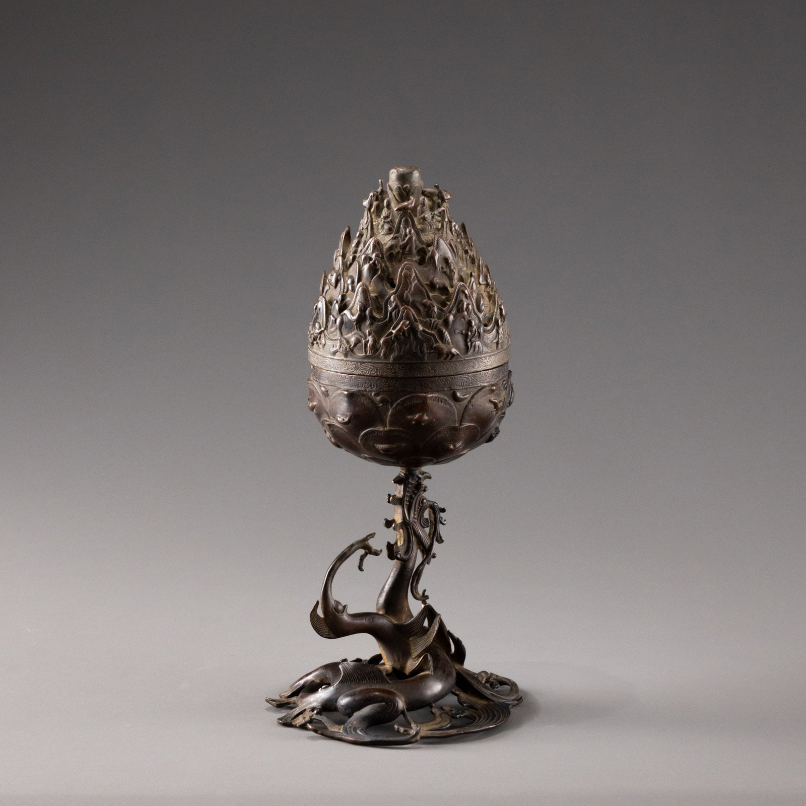 Meiji bronze dragon Boshan furnace: H: 30cm W: 14cm