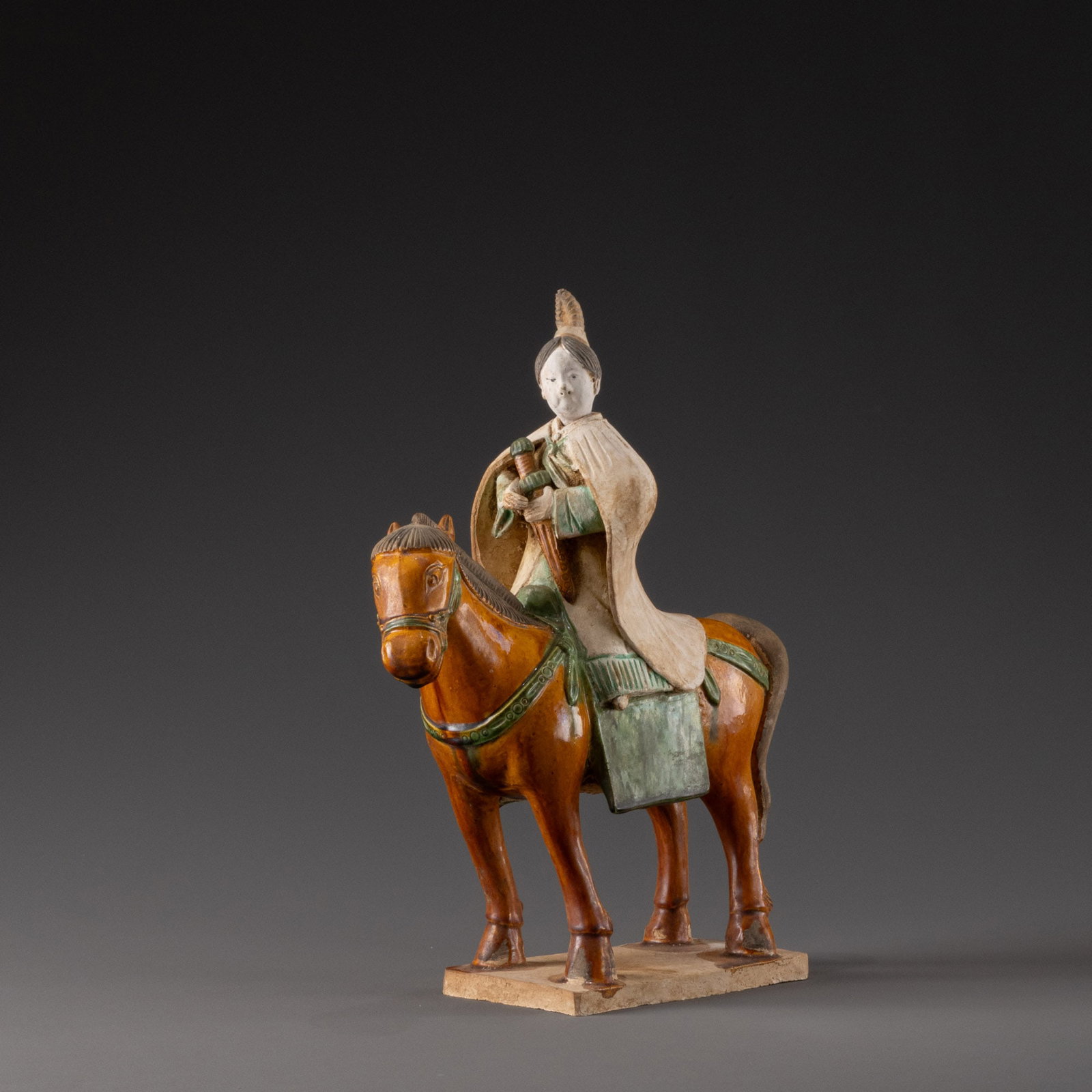 Ming Dynasty Sancai (three-color glazed pottery) Taoist figure with sword and riding a horse (1 of 10)