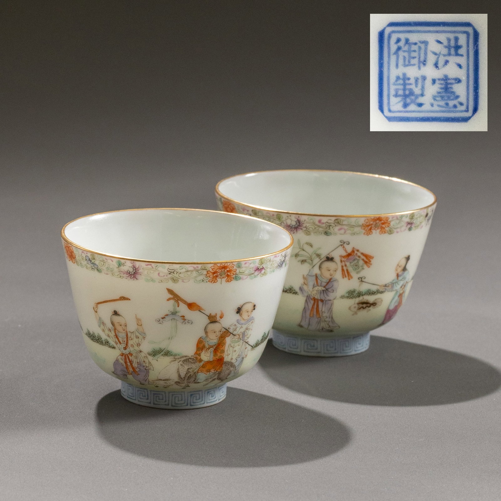 A pair of pastel baby play pattern cups made by Hung Hsien-nien (1 of 10)
