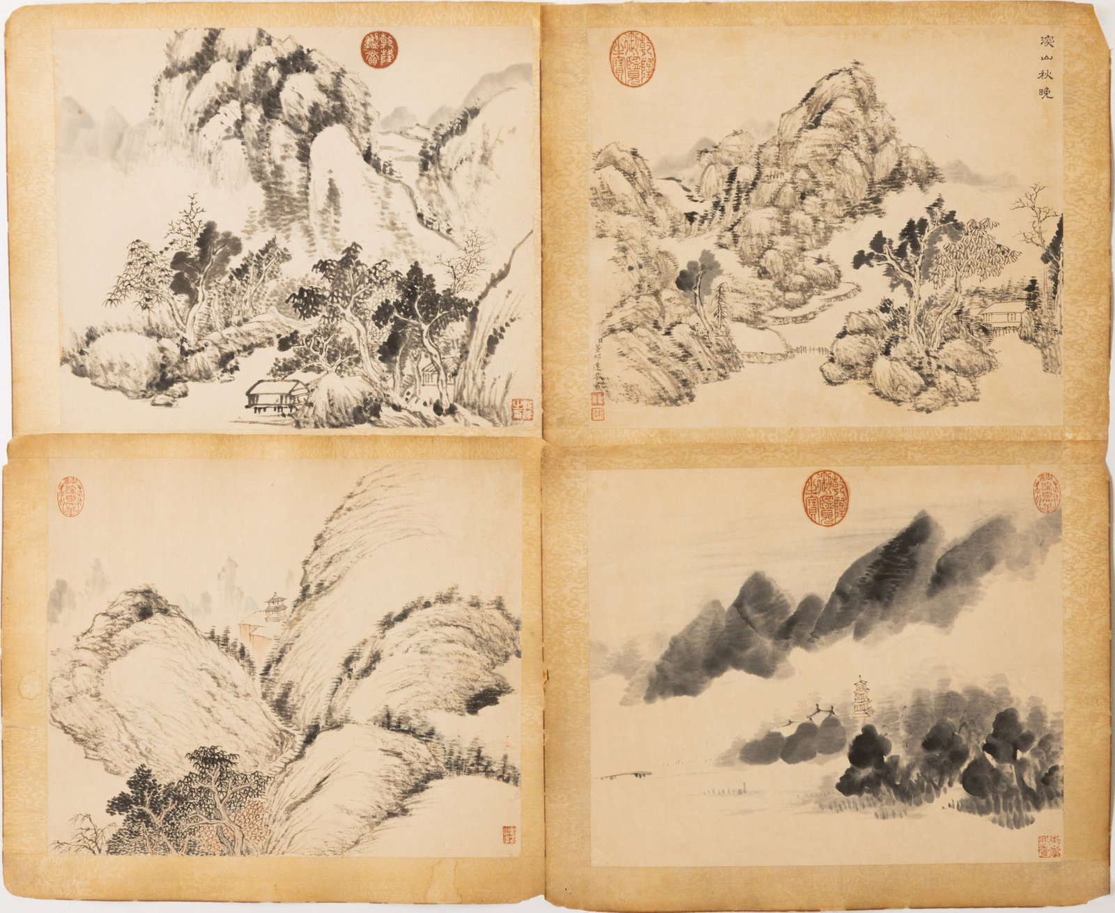Four landscape paintings by Dong Bangda of the Qing Dynasty: L: 31cm W: 36.5cm x 4