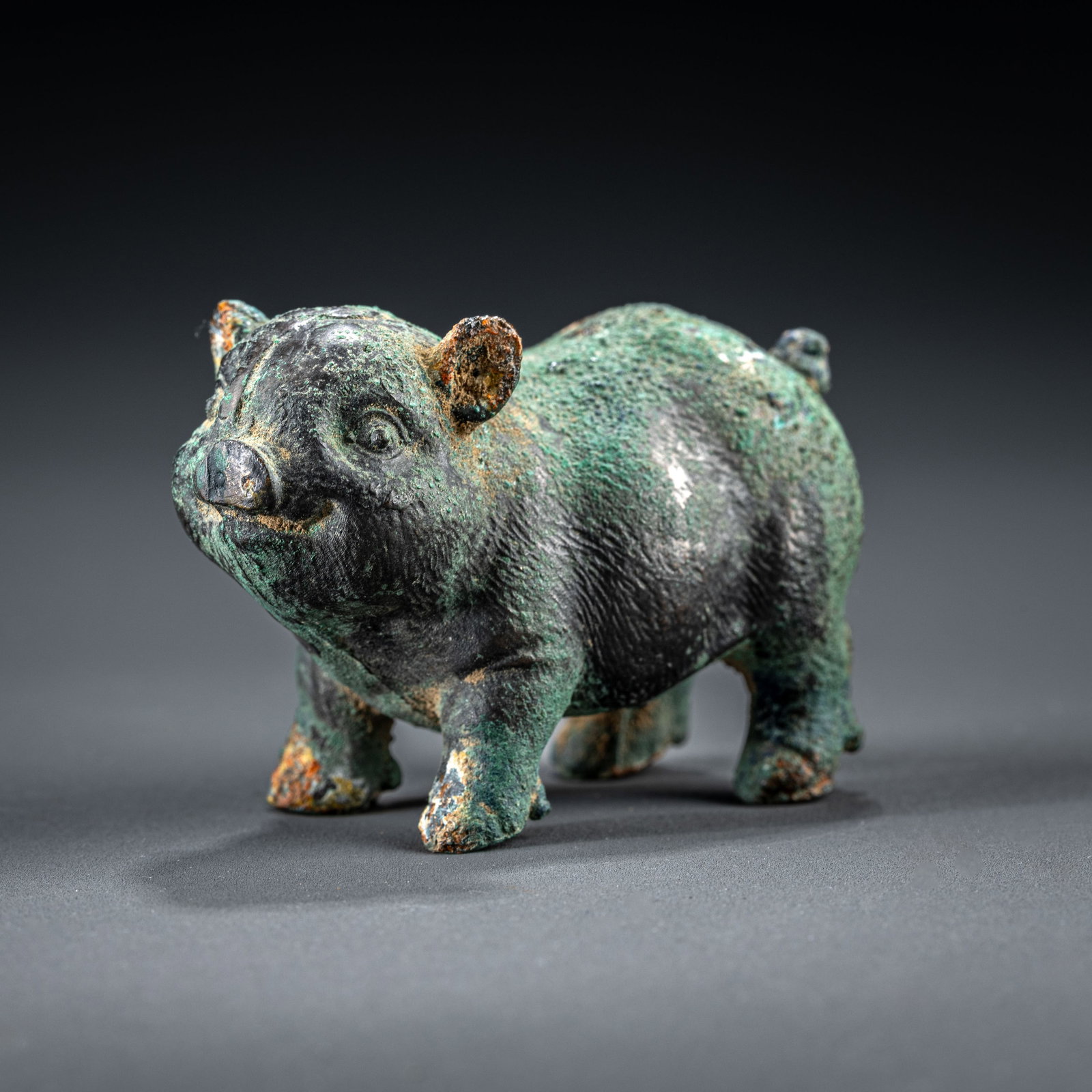 Han Dynasty Bronze Pig: H: 4cm W: 7cm