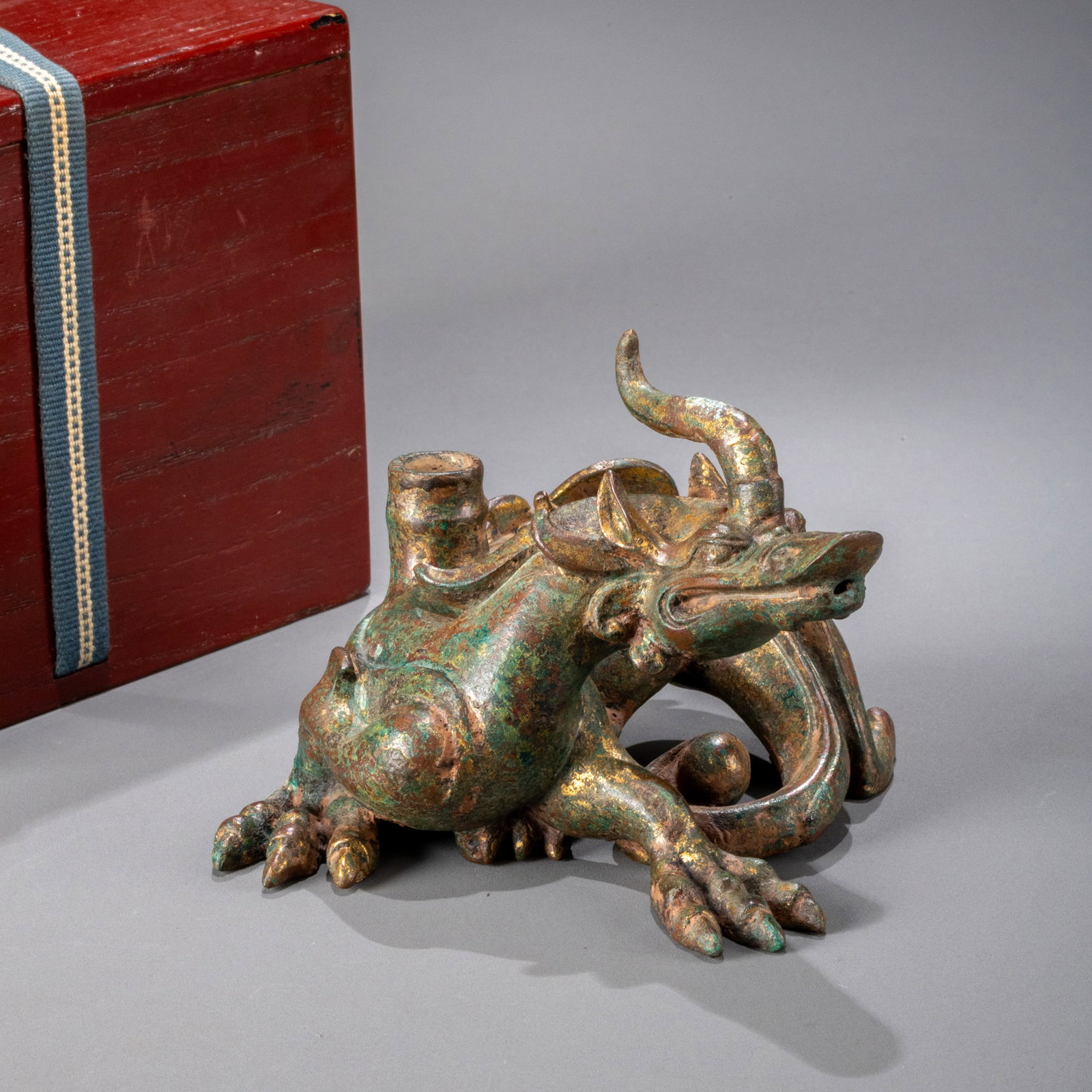 Gilded Bronze Reclining Dragon Water Drop: W: 13cm H: 9cm