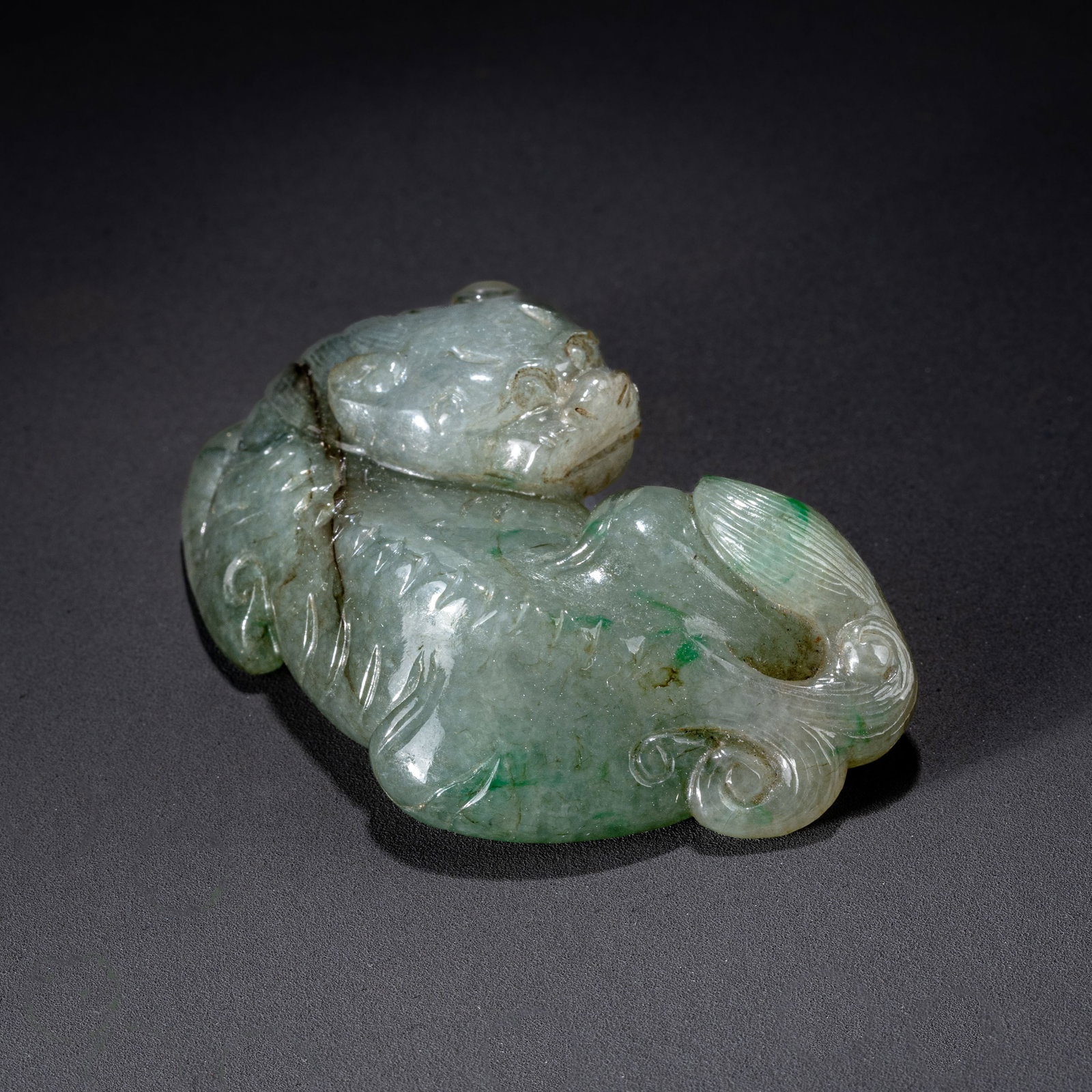 Qing Dynasty Jade Auspicious Beast: W: 6cm H: 2cm