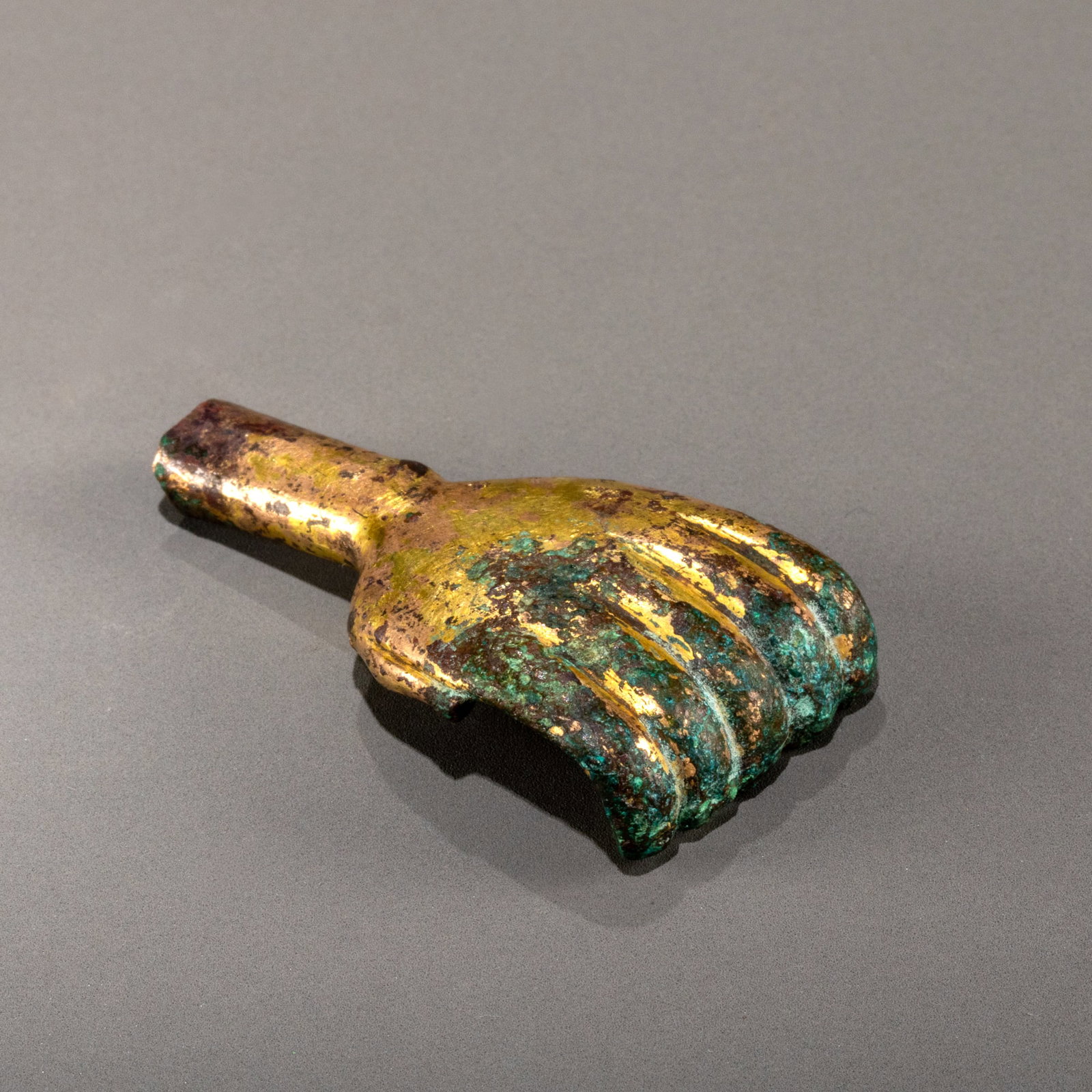 Gilded Bronze Hand-Shaped Staff Head: L: 5.7cm W: 3cm H: 1.2cm