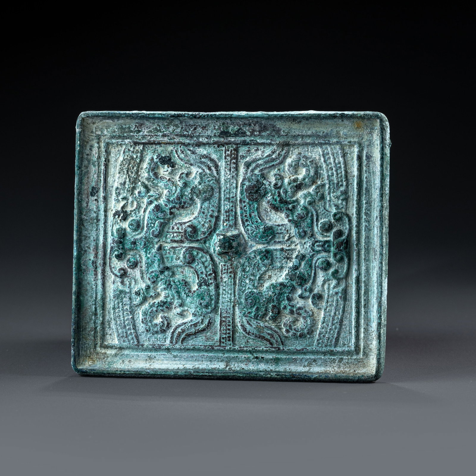 Warring States Period Bronze Square Mirror with Auspicious Beast Pattern (1 of 8)