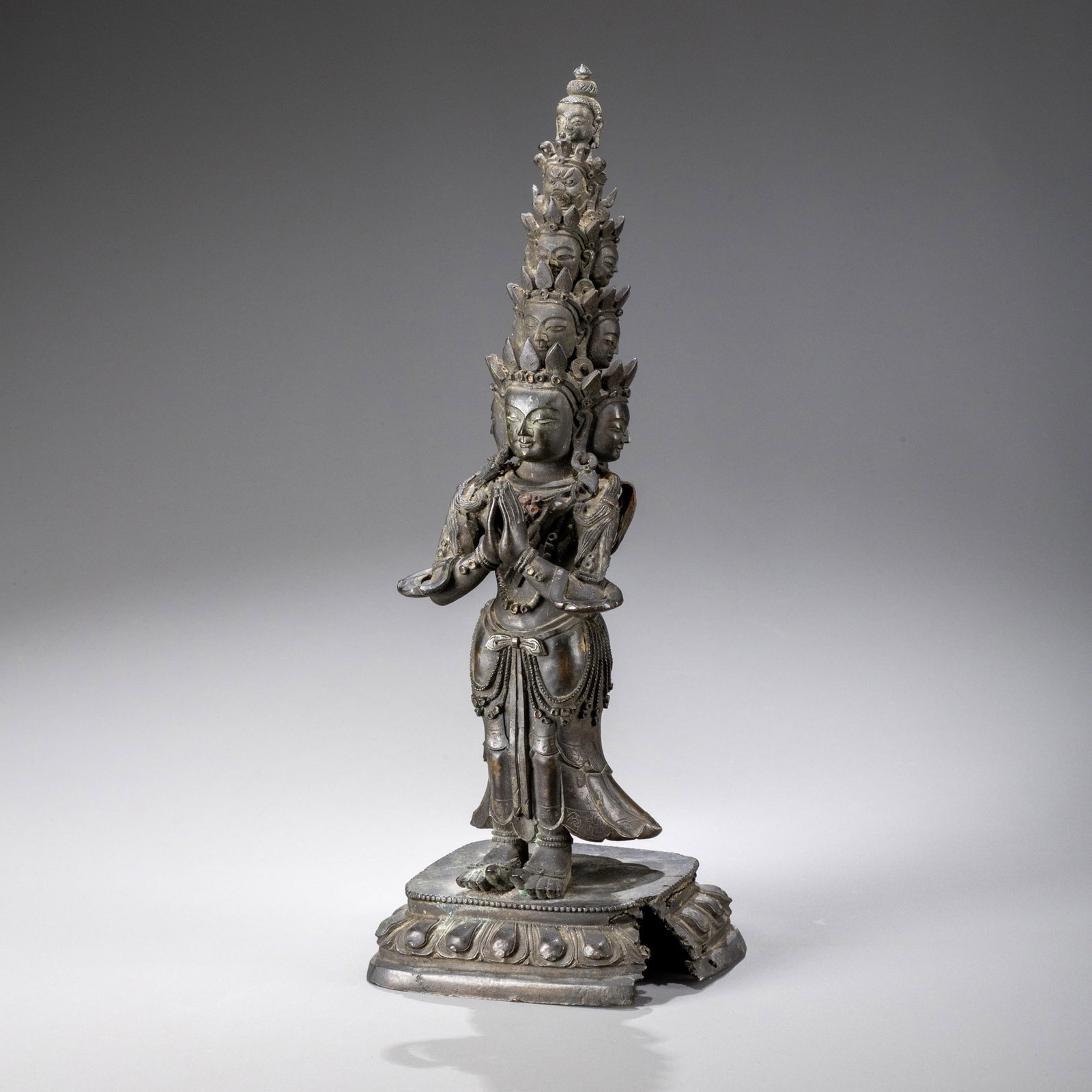 Qing Dynasty bronze eleven-faced Guanyin: H: 32cm W: 13cm