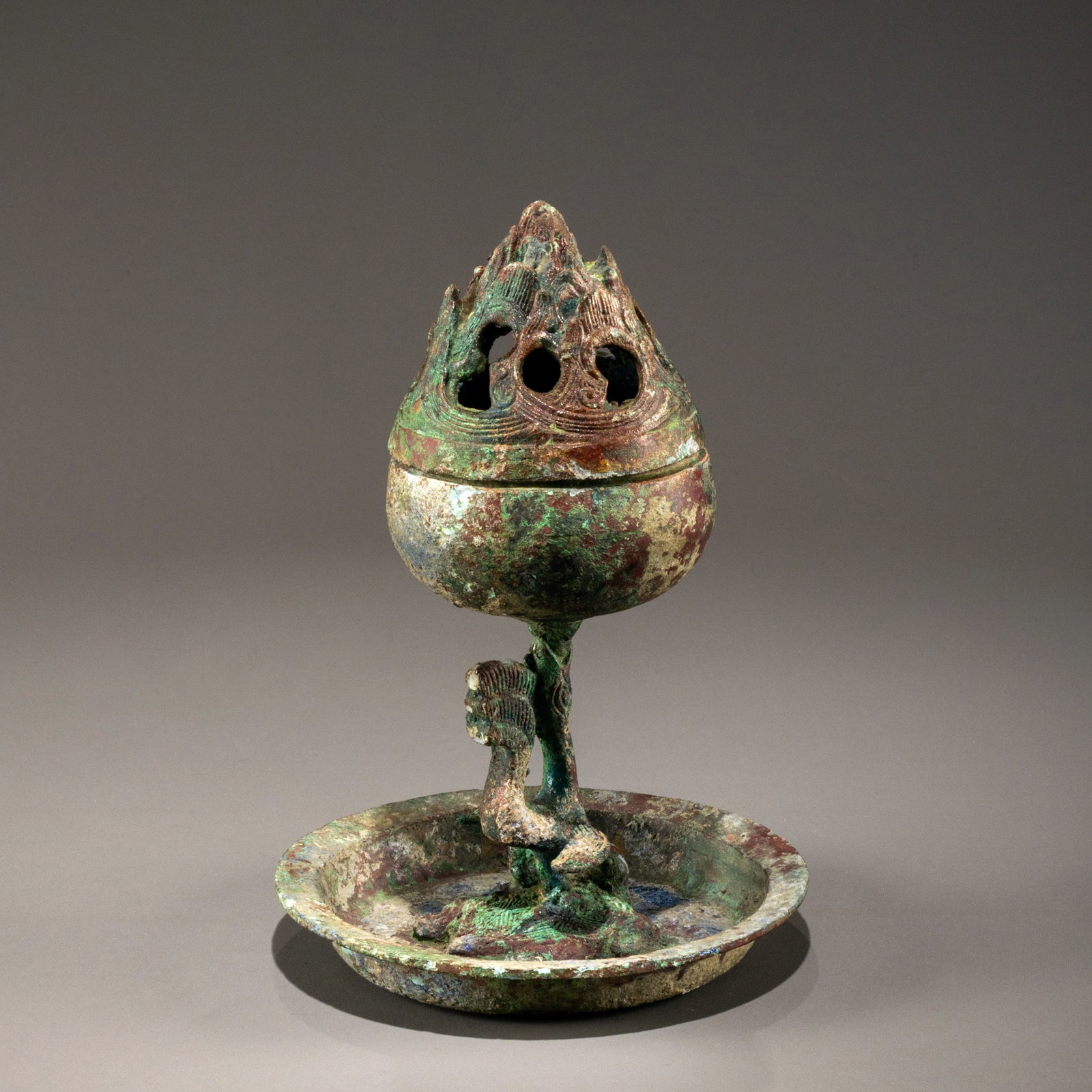 Han Dynasty Bronze Mythical Beast Boshan Incense Burner: H: 22cm W: 16cm