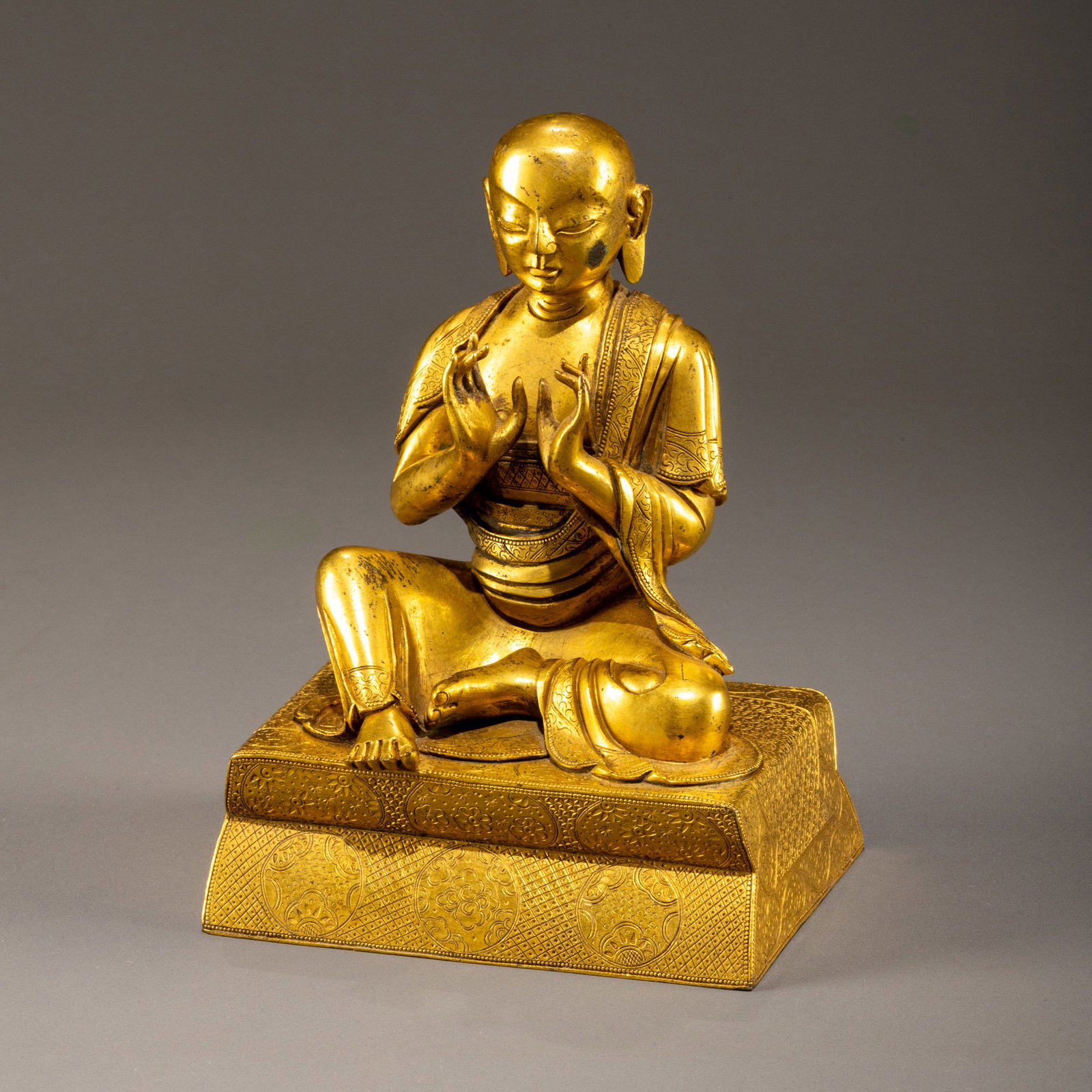 Gilt Bronze Venerable Statue: H: 14cm W: 10cm