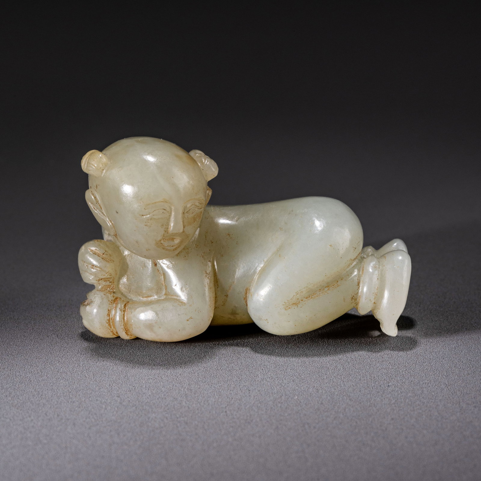 Jade Carved Boy: L: 5.3cm W: 2.6cm H: 3.2cm
