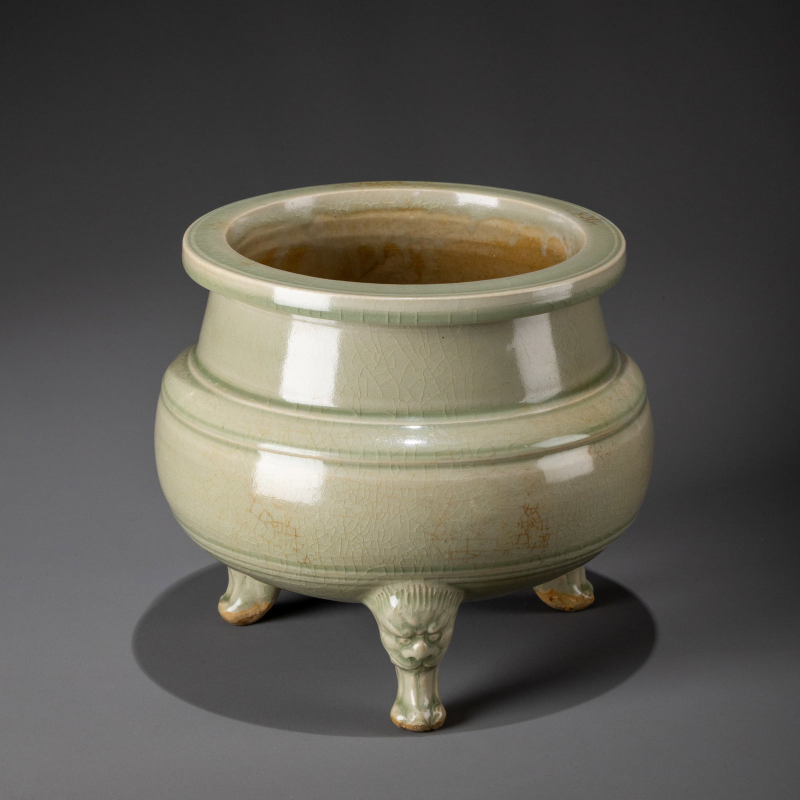 Song Dynasty Yaozhou Kiln Celadon Animal-Foot Incense Burner: W: 21.5cm H: 18.5cm