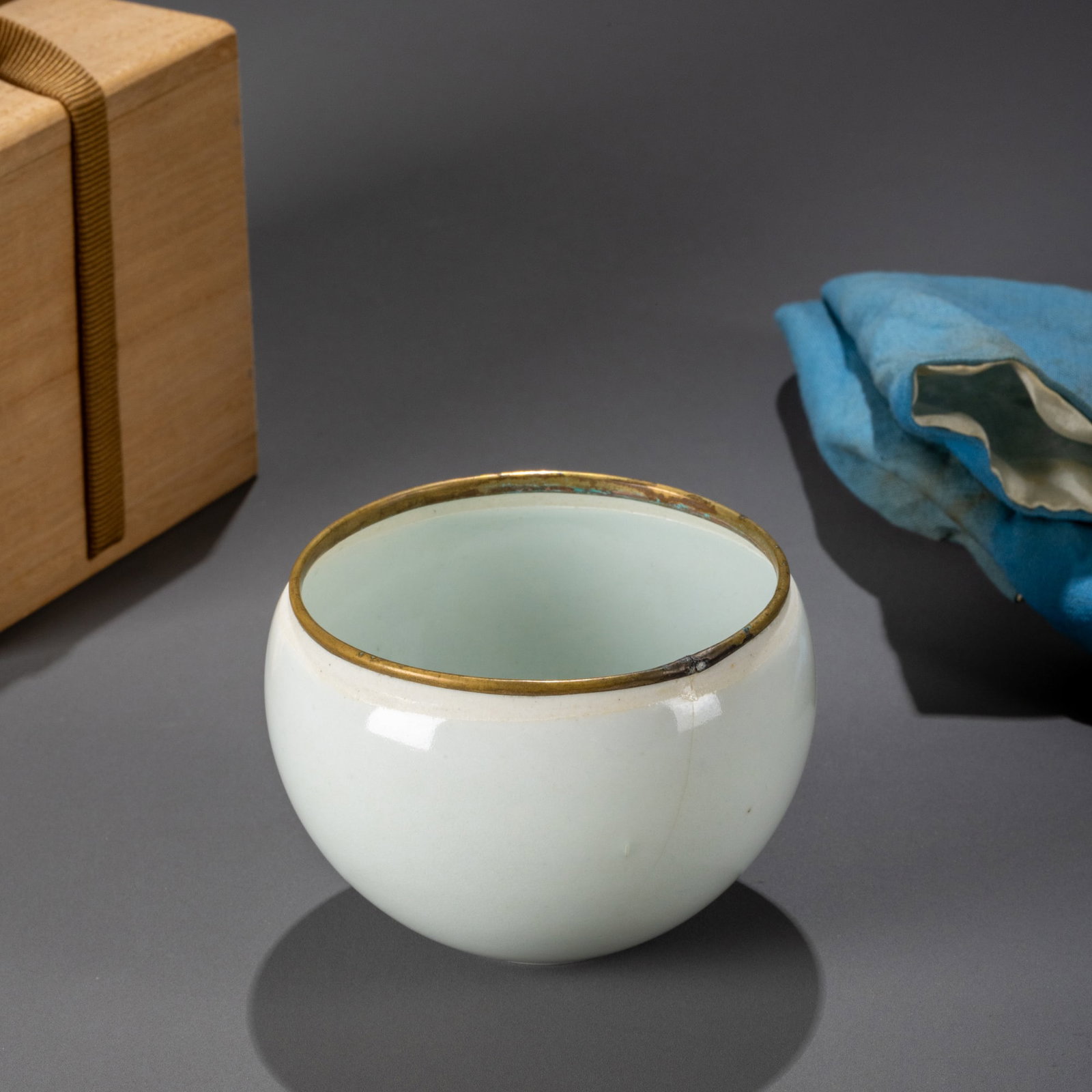 Song Dynasty Qingbai Porcelain Bowl with Gold Inlay: D: 7.7cm H: 6cm