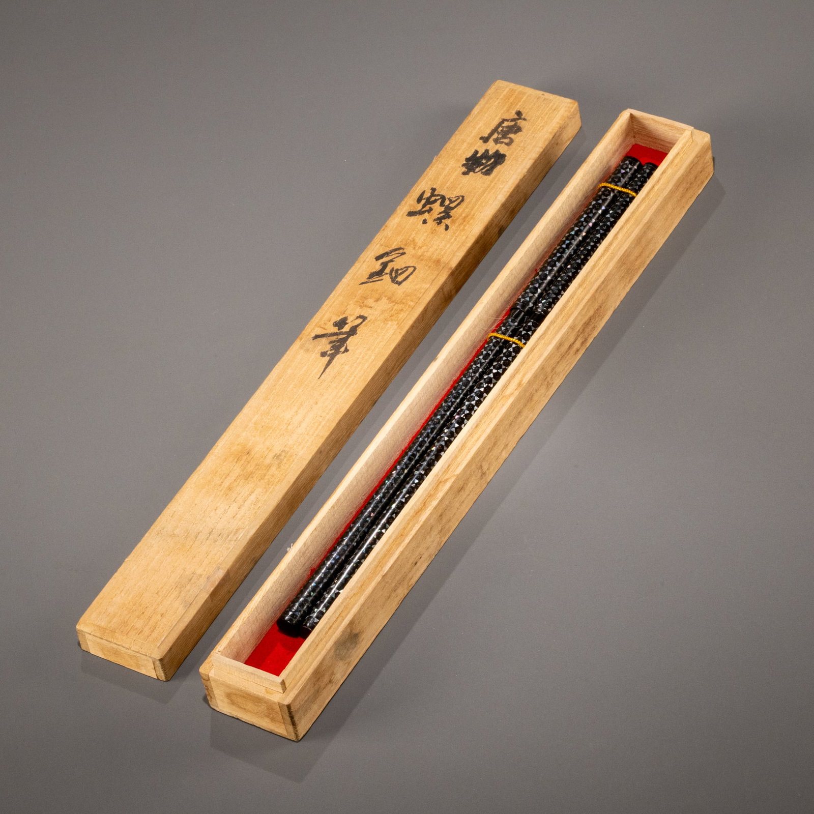 A pair of Tang Dynasty mother-of-pearl inlaid brushes: L: 29.3cm x 2