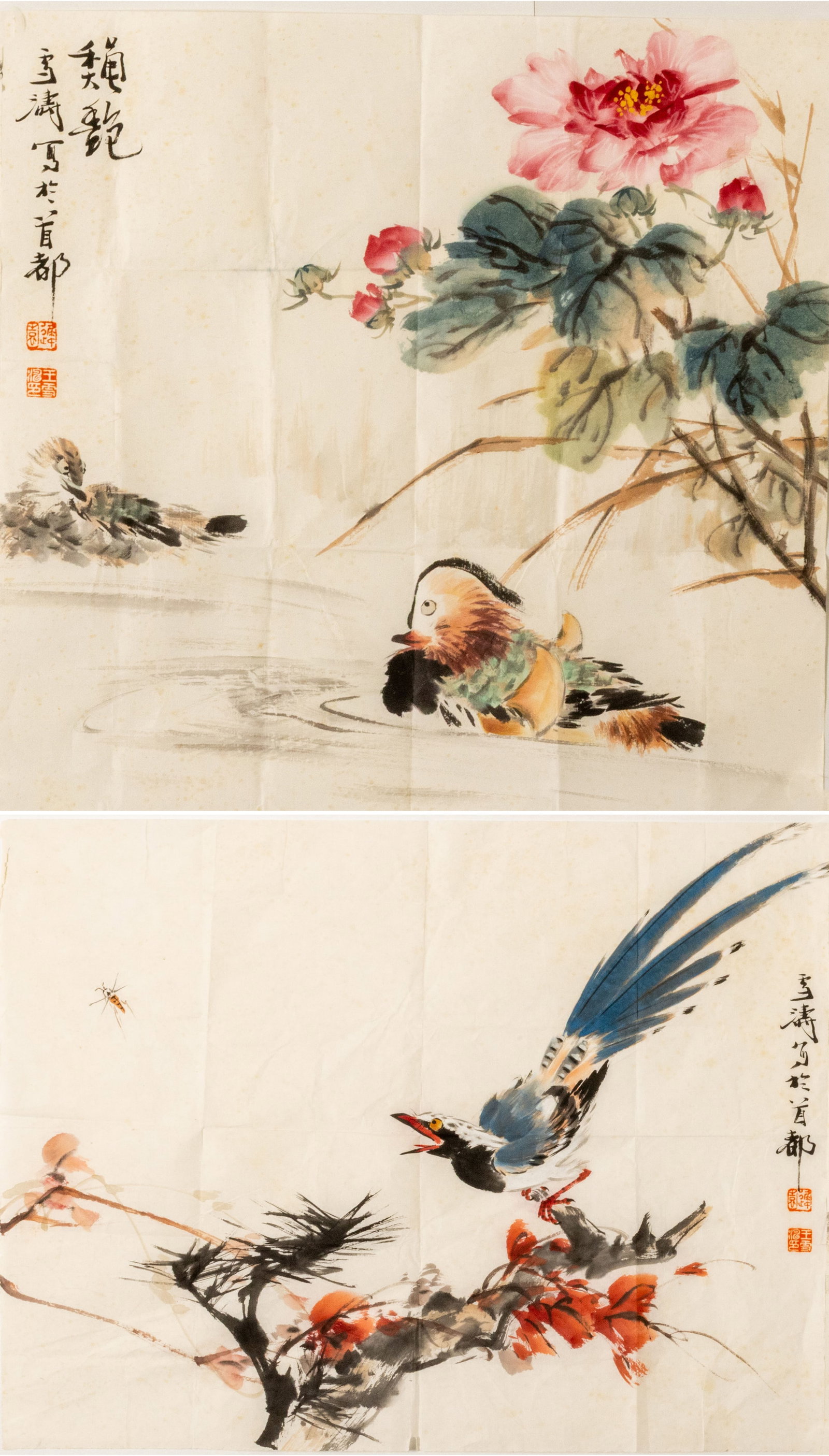 Two paintings of flowers and birds by Wang Xuetao (1 of 12)