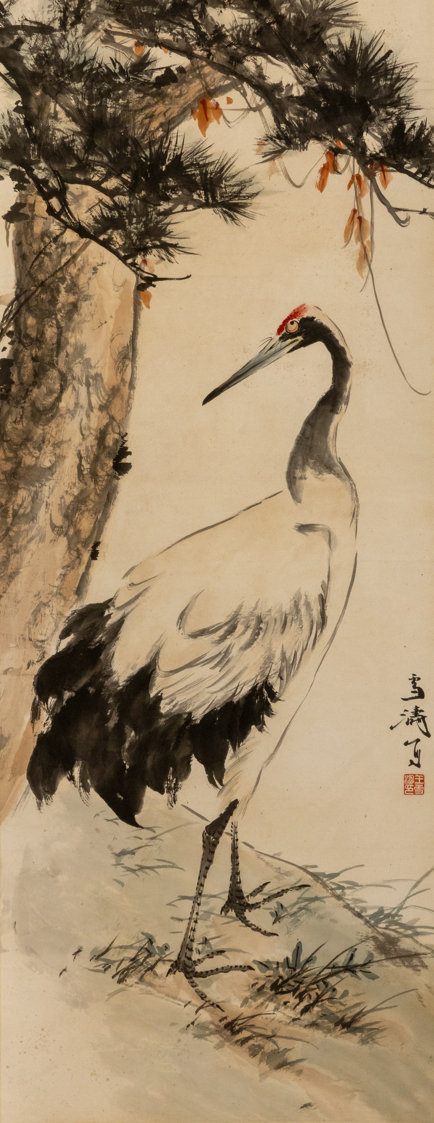 Wang Xuetao's Crane and Longevity Painting: L: 99cm W: 38cm