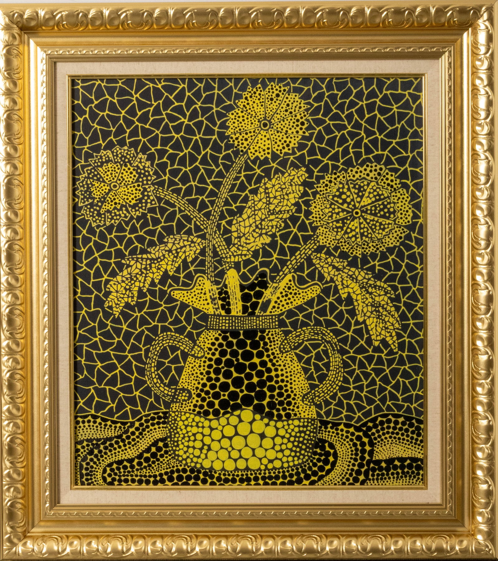 Yayoi Kusama's 1992 oil painting "Three Flowers": L:52cm W:45cm