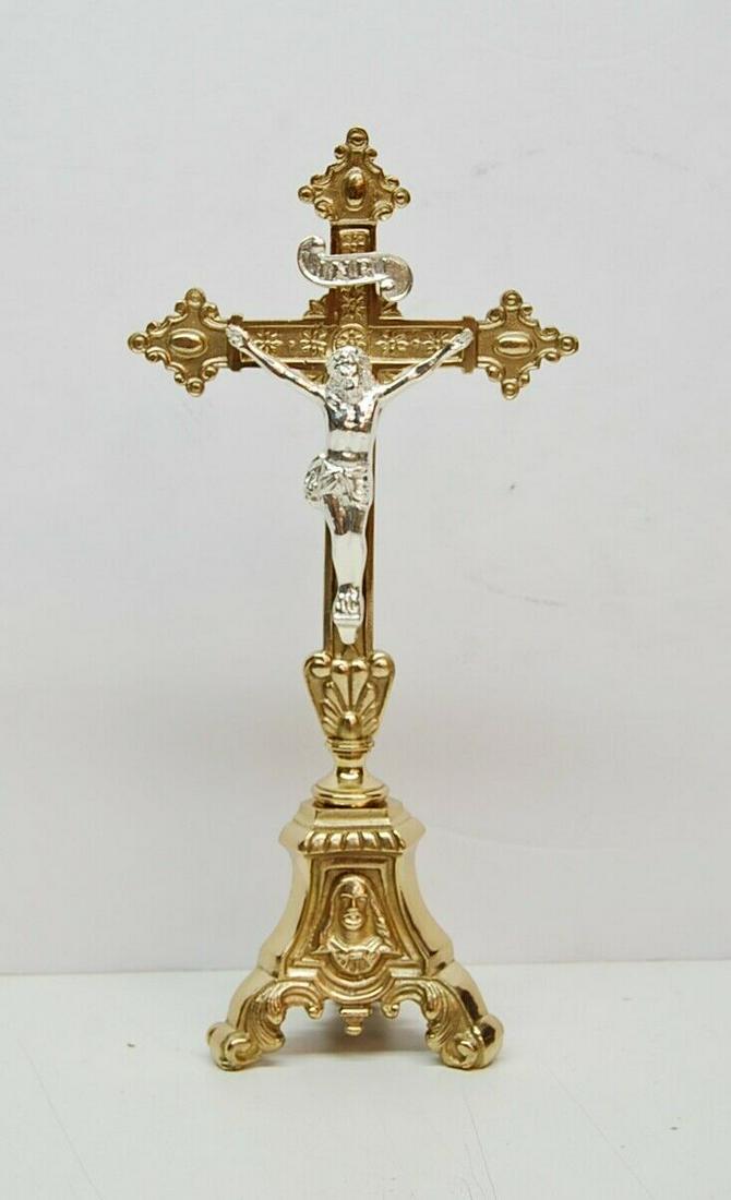Small Brass Holy Family Church Altar Cross (1 of 8)