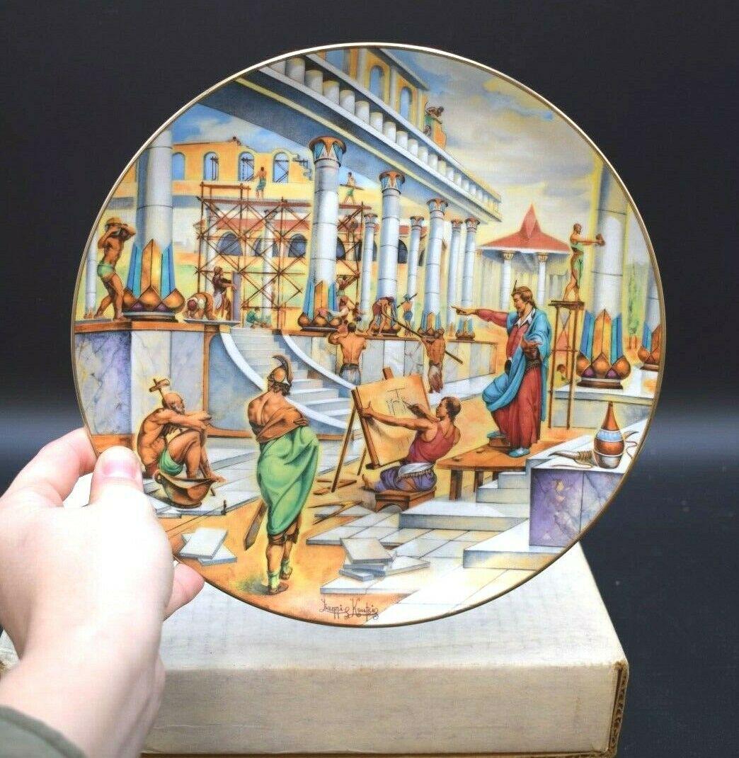 Collector Plate by Yiannis Koutsis 'Building of the: This is an authentic ceramic plate from the collector series 'THE COURAGEOUS FEW' by artist Yiannis Koutsis. It is Plate VII in the 12 plate series and depicts 'Building of the Temple'. Comes with the