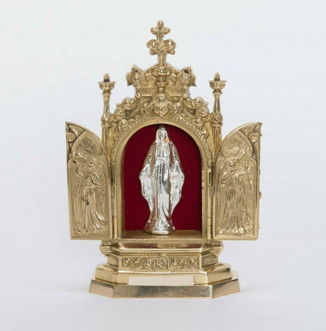 Brass Church Reliquary Shrine With Silver Mary Statue (1 of 8)