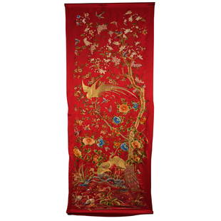 China, Qing Dynasty, Embroidery, Hundreds Birds Worshippong The Phoenic: H. 280 cm.W. 106 cm.