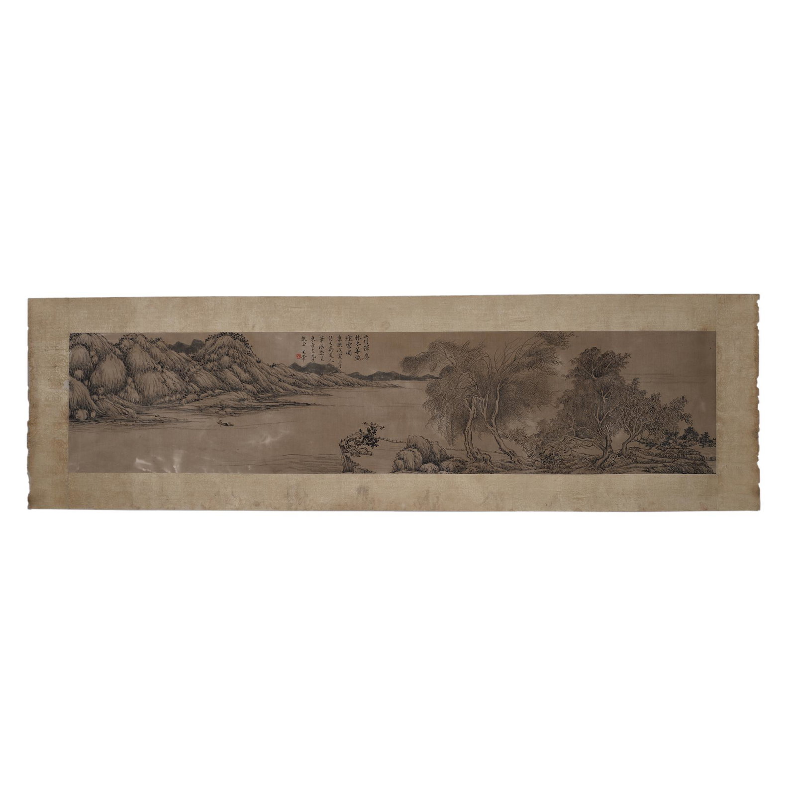 Chinese Qing Dynasty WANG HUI Landscape Painting: H. 23.5 cm.W. 110 cm.