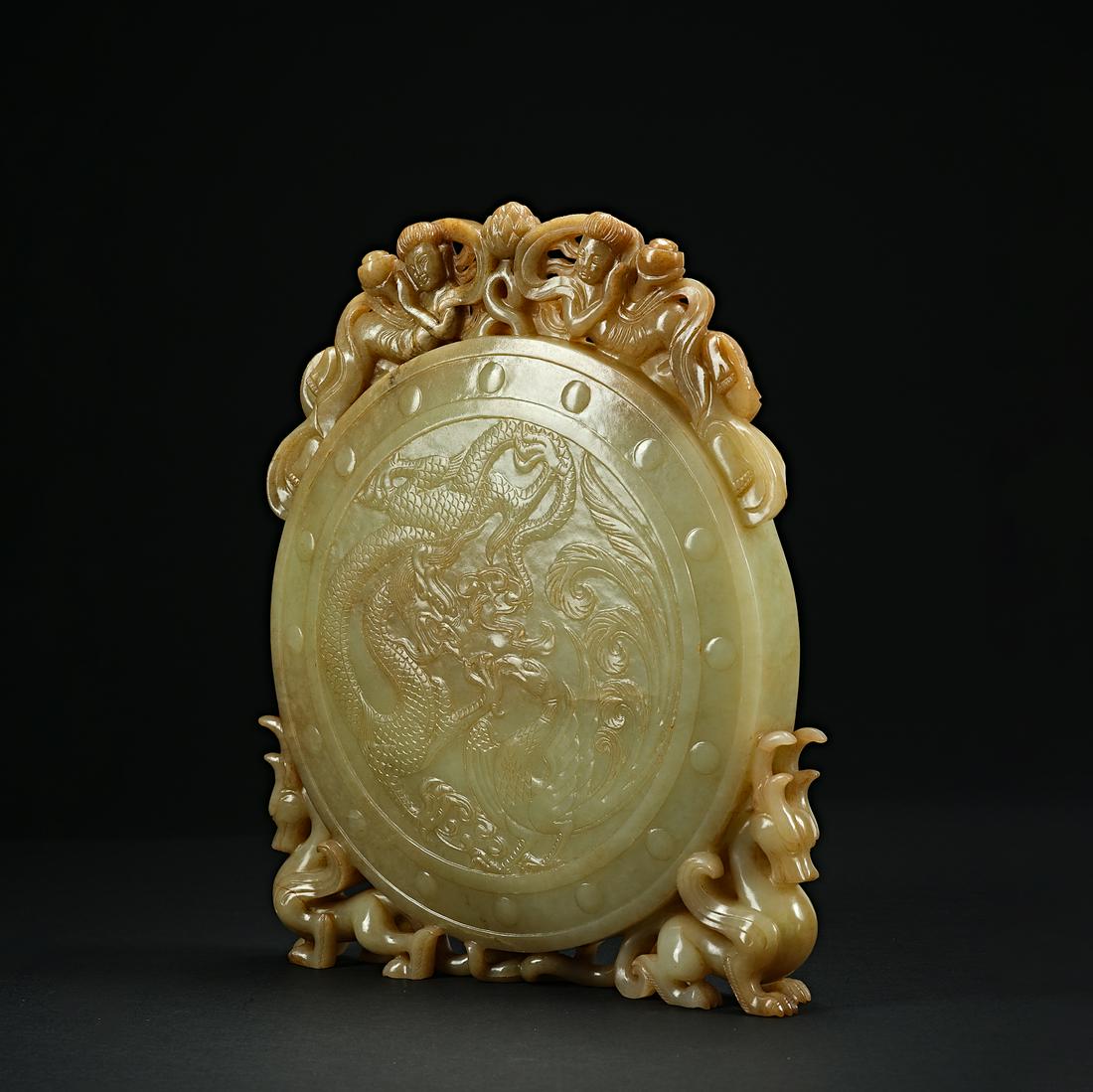 China Hetian jade-dragon, phoenix, flying sky decoration, Jade Drum (1 of 11)