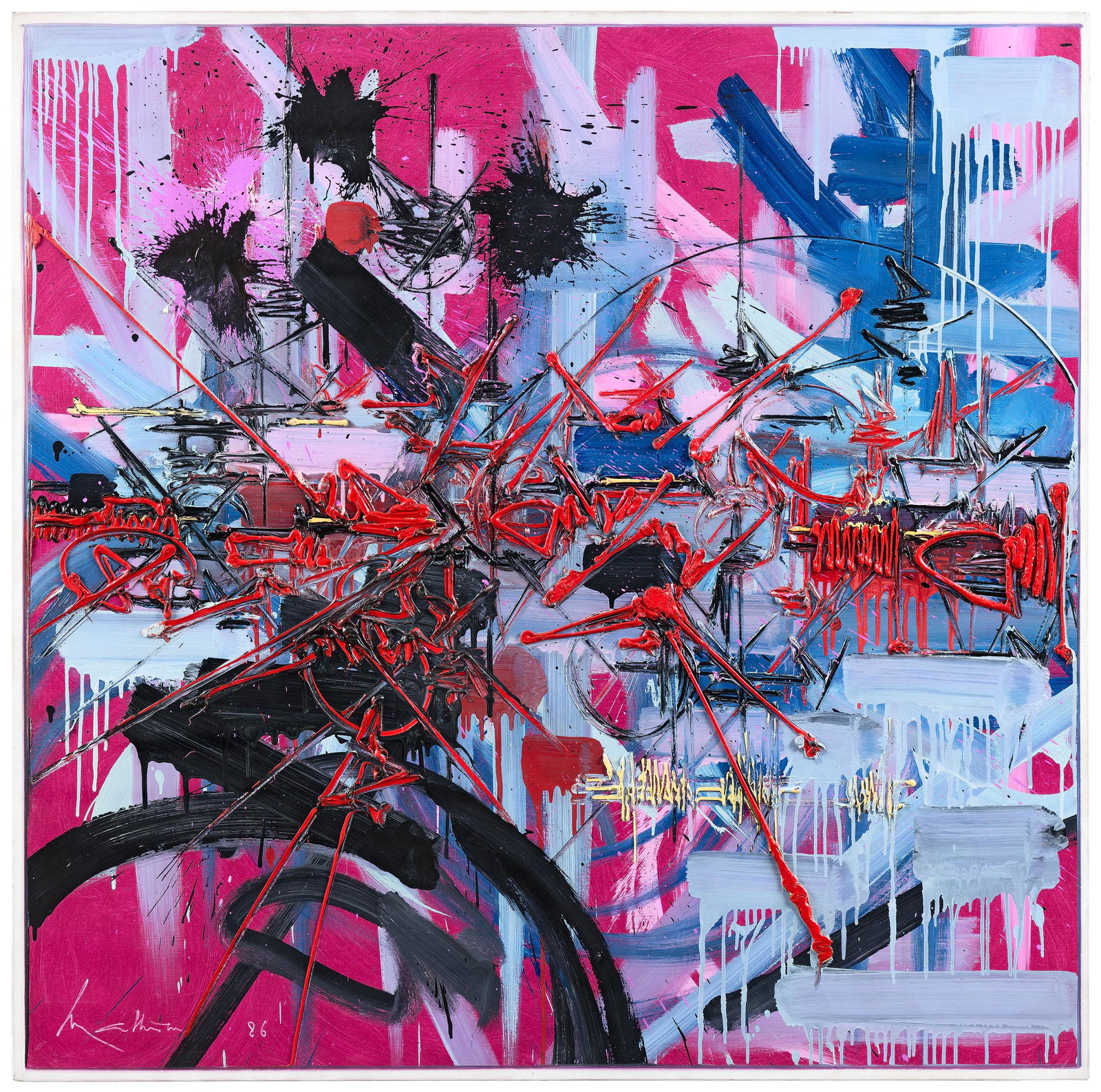 Georges MATHIEU (1921-2012) Jour immense. 1986: Georges MATHIEU (1921-2012) Jour immense. 1986 Huile sur toileâ€¨SignÃ©e et datÃ©e en bas Ã gauche TitrÃ©e au dosâ€¨120,5 x 120 cm