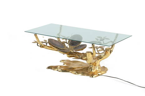 INTERIOR XX: Isabelle et Richard FAURÉ (XX)Table lumineuseLaiton, verre, agathe41 x 106 x 55 cm.Maison Honoré, circa 1970