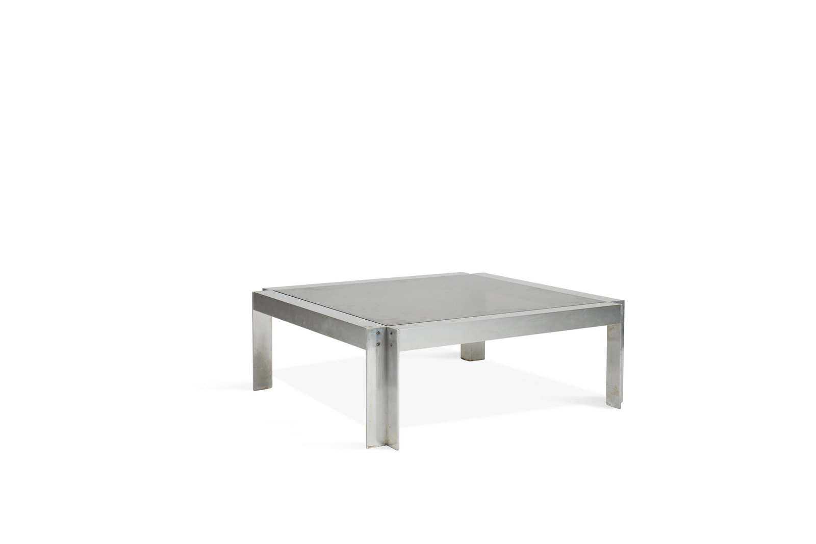 Georges FRYDMAN (1924) Table Aluminium, verre 32 x 85.5 x 85.5 cm. Circa 1970: Georges FRYDMAN (1924) Table Aluminium, verre 32 x 85.5 x 85.5 cm. Circa 1970