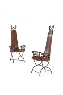 Sido (1934-1986) & François (1931-2016) THÉVENIN: Paire de fauteuils Cuir, métal, fer 131 x 50 x 45 cm. Sawaya & Moroni, circa 1975 Références : - Catalogue de l’exposition, Styles 85, Alternatives, 1985, fauteuil à