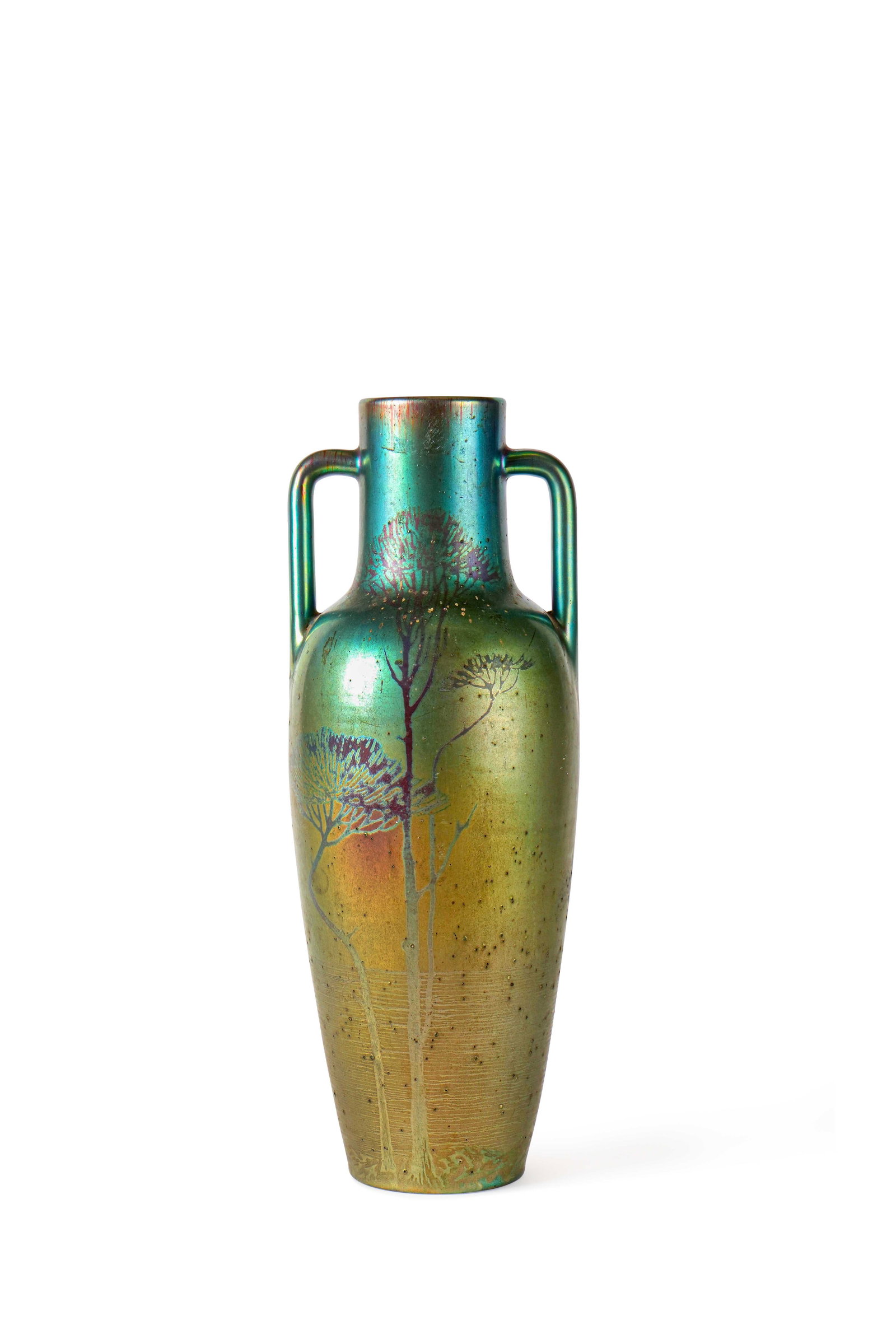 MASSIER VALLAURIS: Important vase de forme amphore à décor d’un paysageÉpreuve en céramique émailléeSigné sous la base.H. : 40.5 cm.(Quelques bulles de cuisson)
