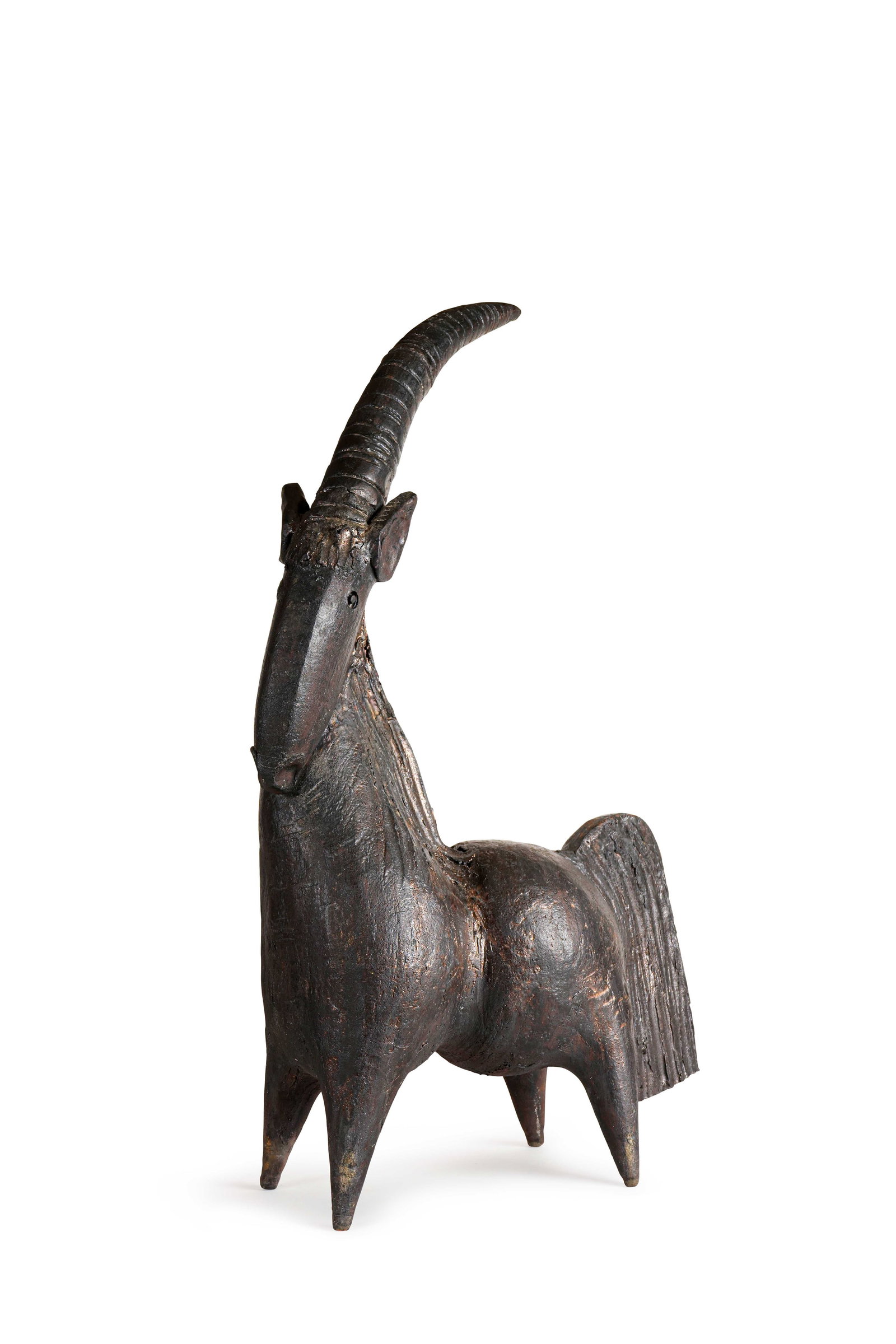 DOMINIQUE POUCHAIN (1956): La chèvre, circa 1990SculptureÉpreuve en grès émaillé brunSigné Dominique Pouchain sur l’enversH. : 81.5 cm. - L. : 45 cm. - P. : 25 cm.