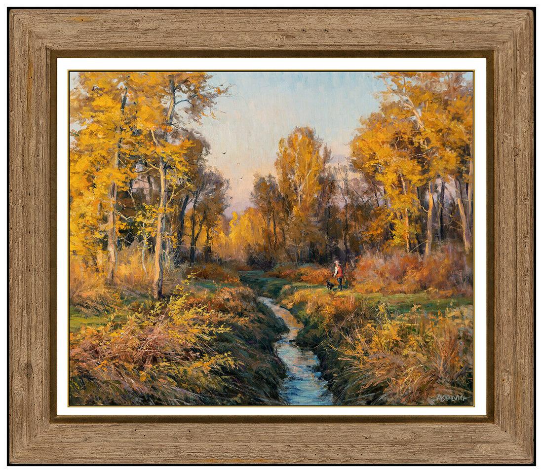 Cylde Aspevig Original River Landscape Painting: This lot includes: Gallery COA & free domestic shipping (*insurance and international shipping for an additional charge) Artist: Clyde Aspevig Title: Lights of Fall Original Medium: Oil Painting on Ca