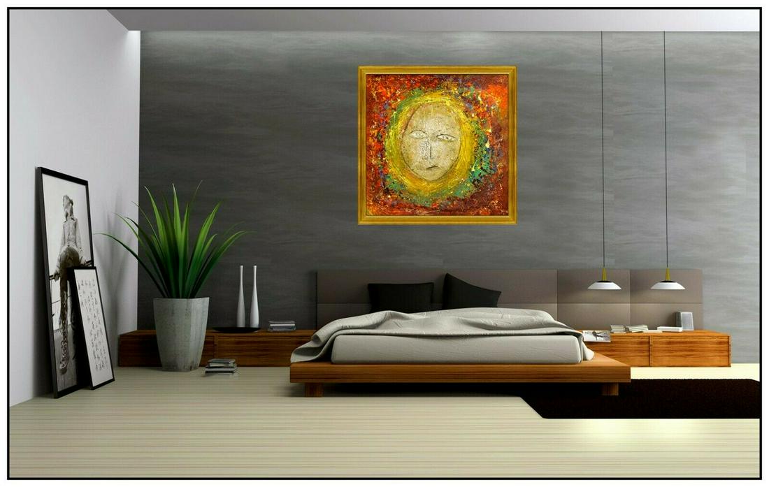Jamali Original Fresco Tempera Signed Portrait Art: This lot includes:Gallery COA & free domestic shipping (*insurance and international shipping for an additional charge)Artist: JamaliTitle: Face In The Sun OriginalMedium: Fresco TemperaSize: 45" x 45