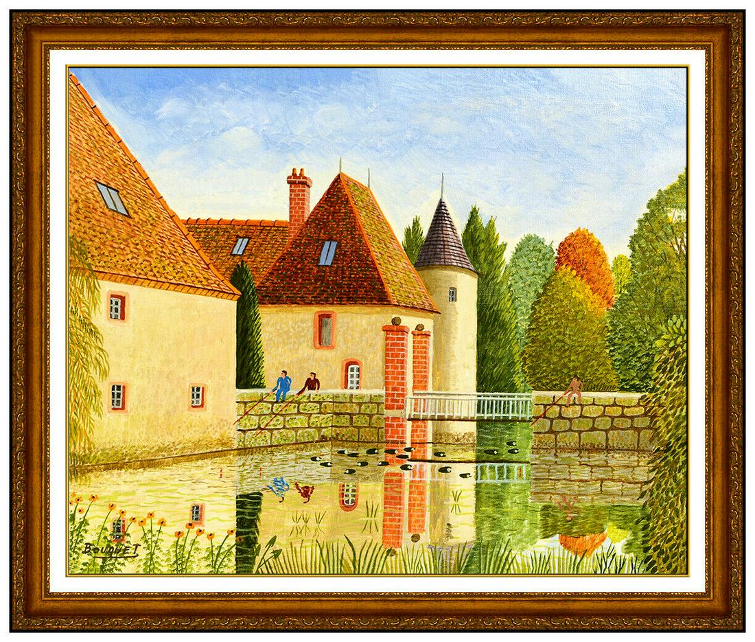 Andrew Bouquet Orignial Paris Oil Painting On Canvas: This lot includes:Gallery COA & free domestic shipping (*insurance and international shipping for an additional charge)Artist: Andre BouquetTitle: Fishing From the BridgeMedium: Oil Painting On Canvas