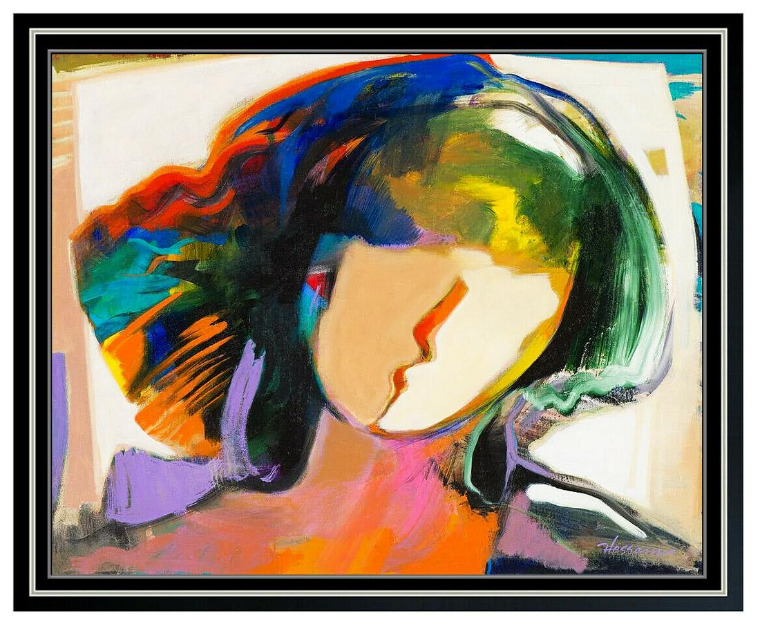 Hessam Abrishami Large Original Acrylic Painting Canvas Female Portrait Signed: This lot includes:Gallery COA & free domestic shipping (*insurance and international shipping for an additional charge)Artist: Hessam Abrishami Title: Timeless BeautyMedium: Acrylic Painting CanvasSiz